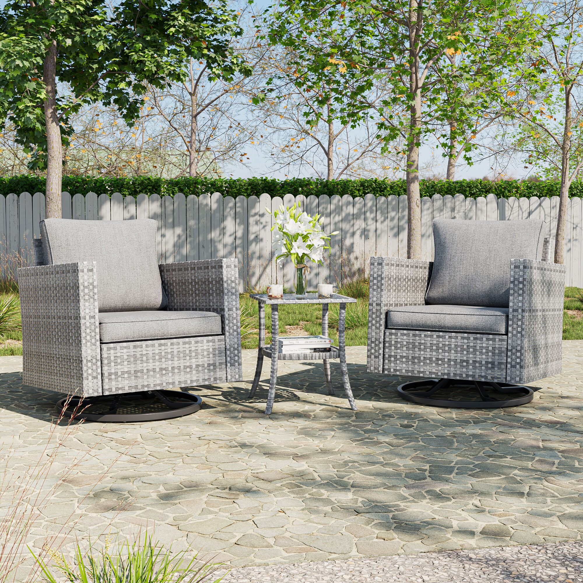 ACEGOSES LW-2RT2-HLY Skytop 3 -Piece Wicker Patio Conversation Set with Gray Cushions