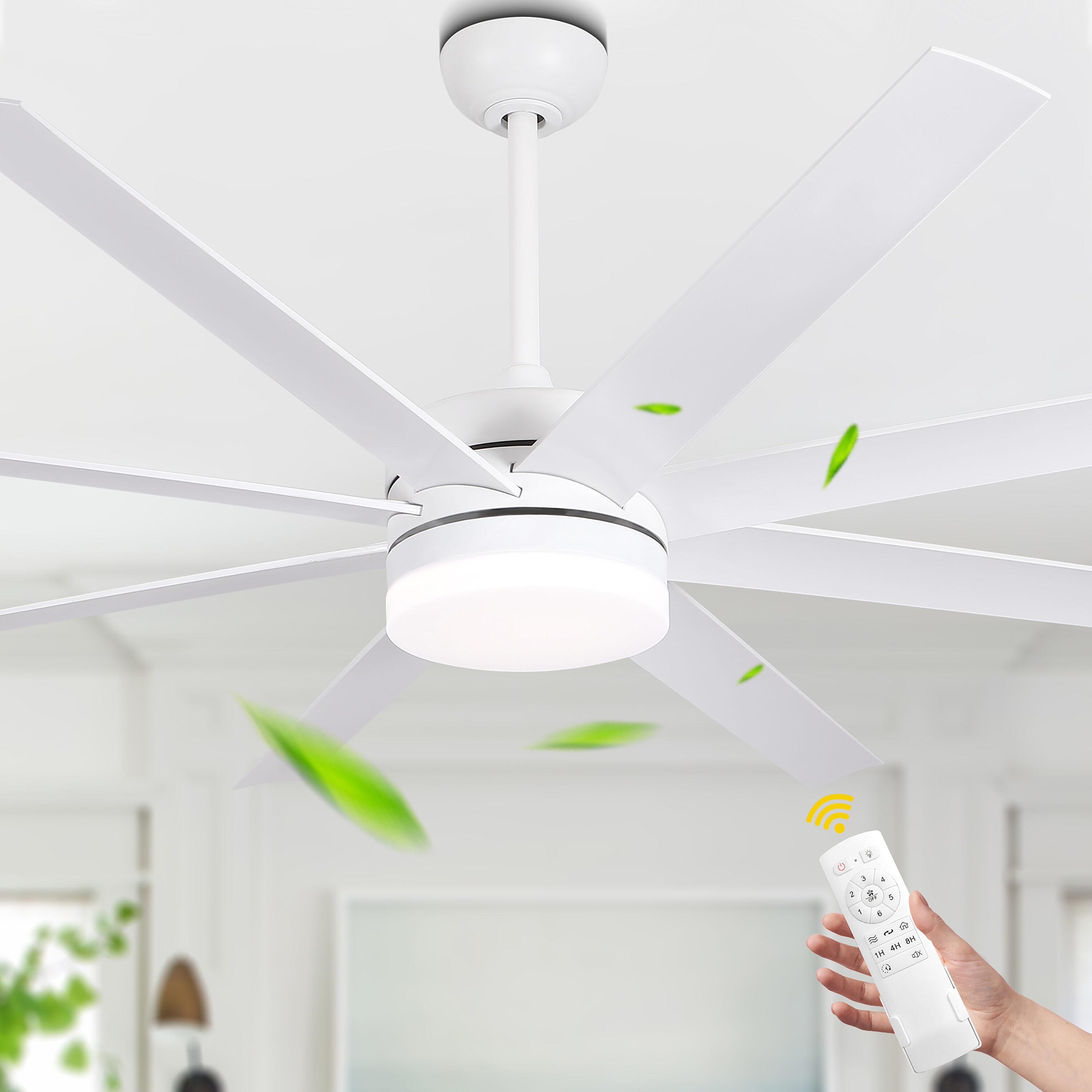 Cusp Barn GRD6505 65-in Color-Changing Integrated LED White with Wood Blades Ceiling Fan With Light - Remote Included ( 8 -Blade )