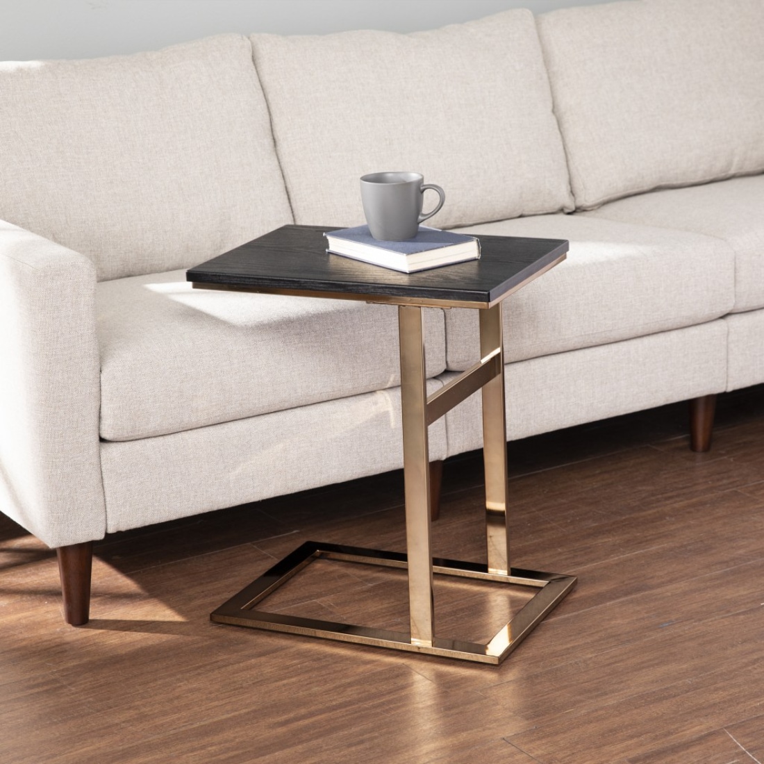 HomeRoots 4000402274 14-Inches W x 24.25-Inches H Gold Wood veneer Rectangular Modern End Table Assembly Required