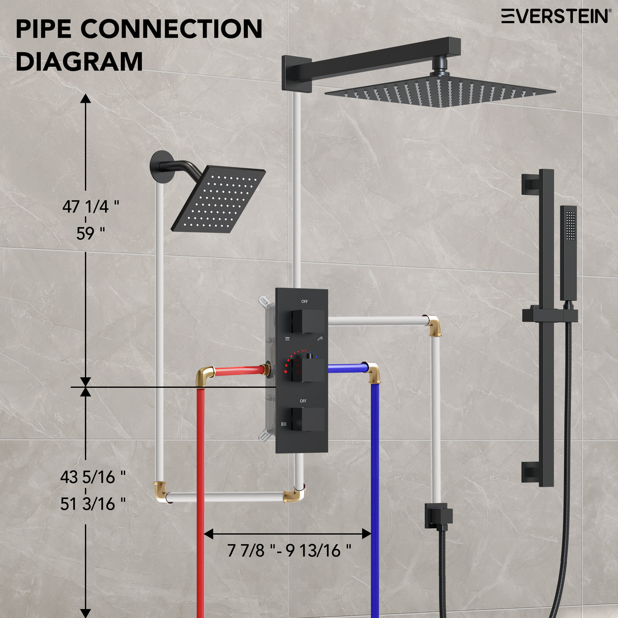EVERSTEIN SFS-1016A-BK12 Showerhead-Bar-Panels - View #12