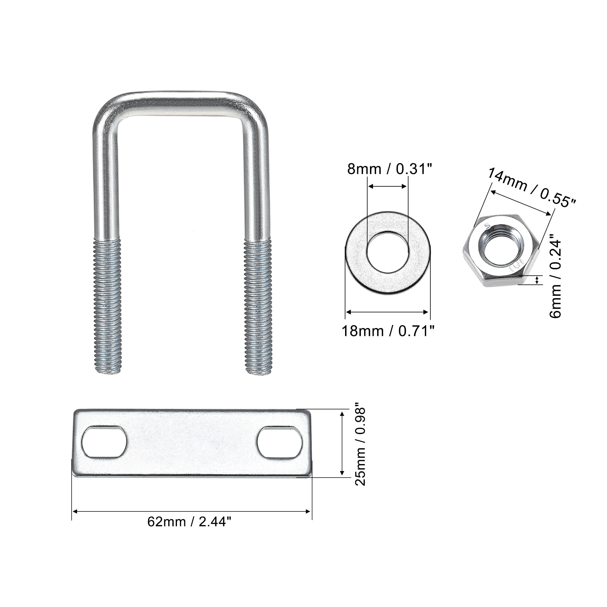 Unique Bargains 4 Sets Square U-Bolts 1-Inch(25mm) Inner Width Carbon ...