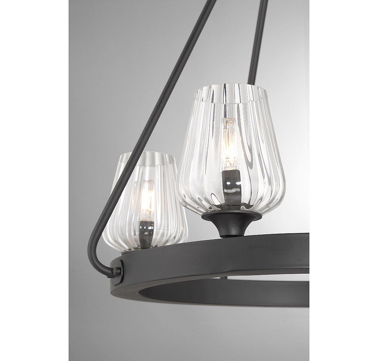 Carlton Matte Black 4-Light Chandelier with Ribbed Glass Shades