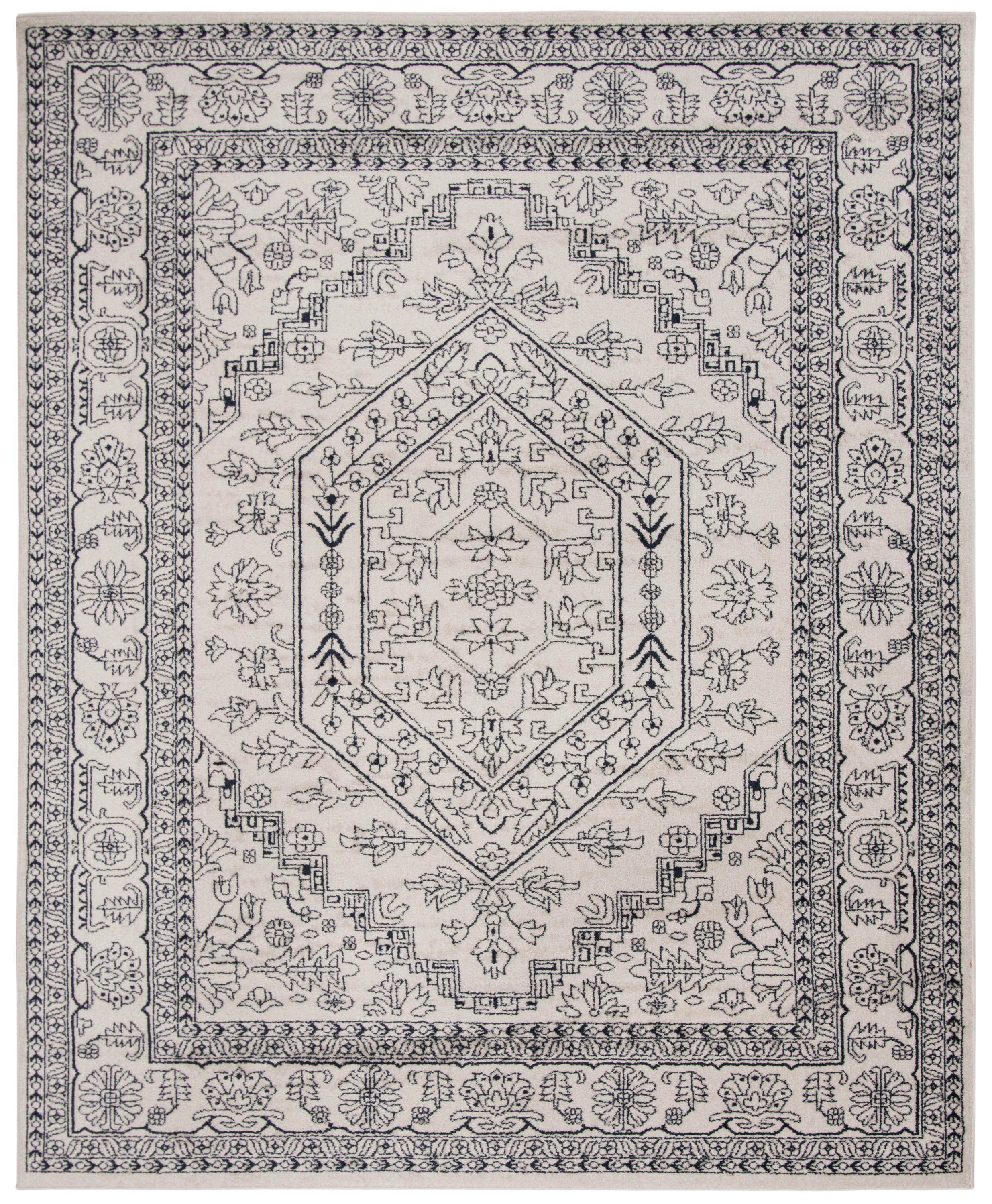 Safavieh ADR108R-8 Adirondack 8 x 10 (ft) Loomed Polypropylene Ivory/Navy Rectangular Indoor Floral/Botanical Vintage Area rug