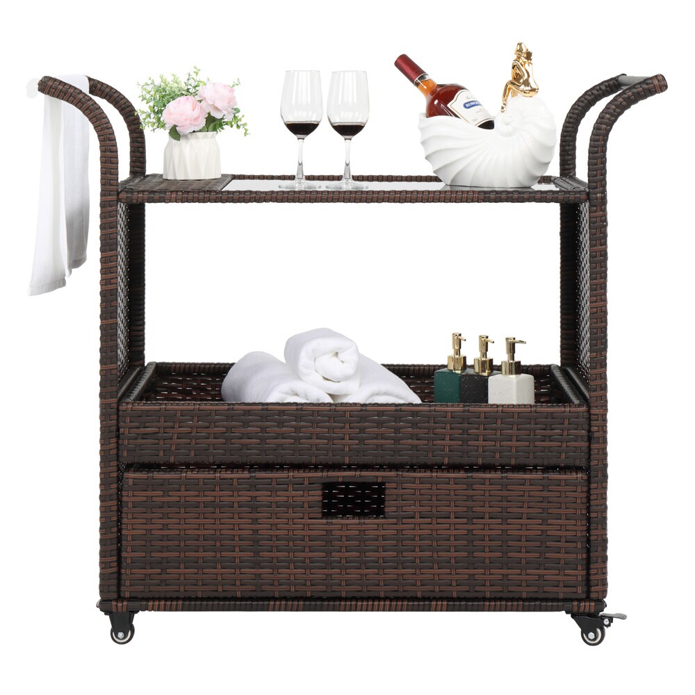 Haven Way Hana Tan Wicker Outdoor Serving Cart in the Outdoor Serving Carts  department at