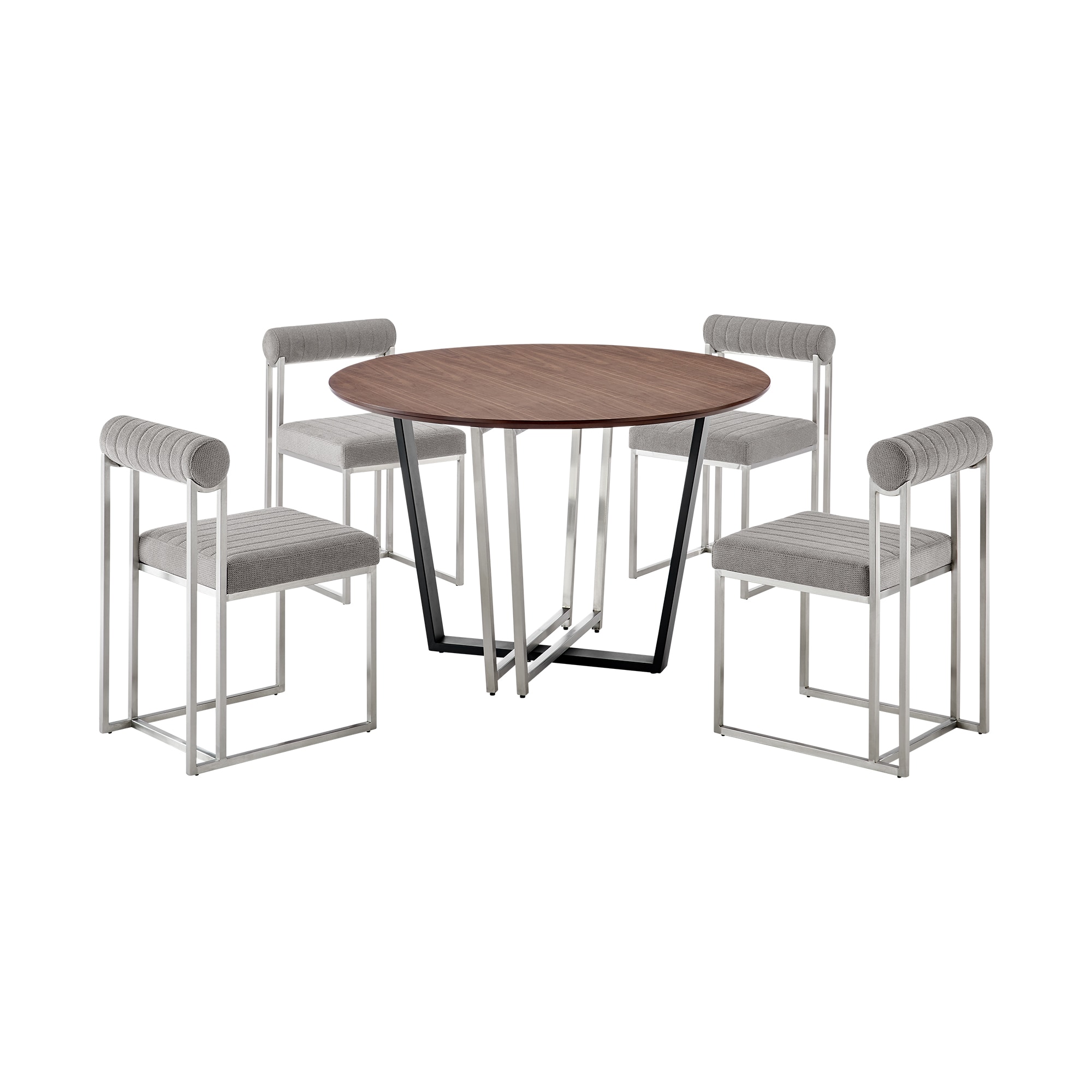 Armen Living SETJO5BSLGRY Brushed Stainless Steel Contemporary/Modern Dining Room Set with Round Table ( Seats 4 )