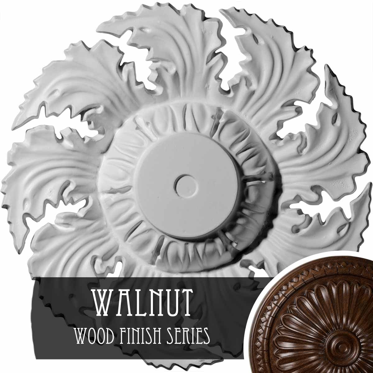 Ekena Millwork CM14NEWAS Needham 14.625-in W x 14.625-in L Walnut Polyurethane Ceiling Medallion