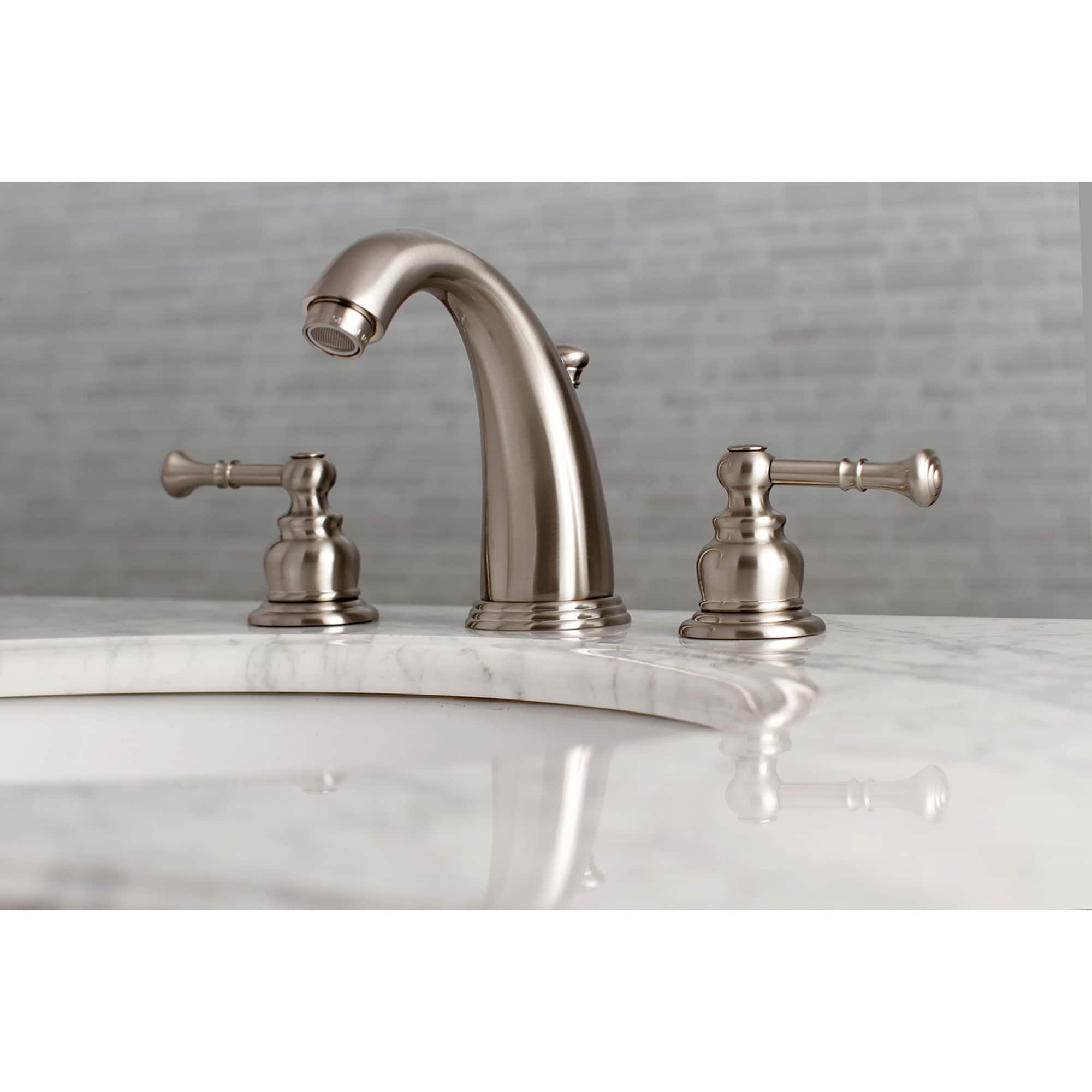 Kingston Brass WLKB988NL Naples Brushed nickel Widespread 2-handle High-arc Residential Handle Bathroom Sink Faucet with Drain