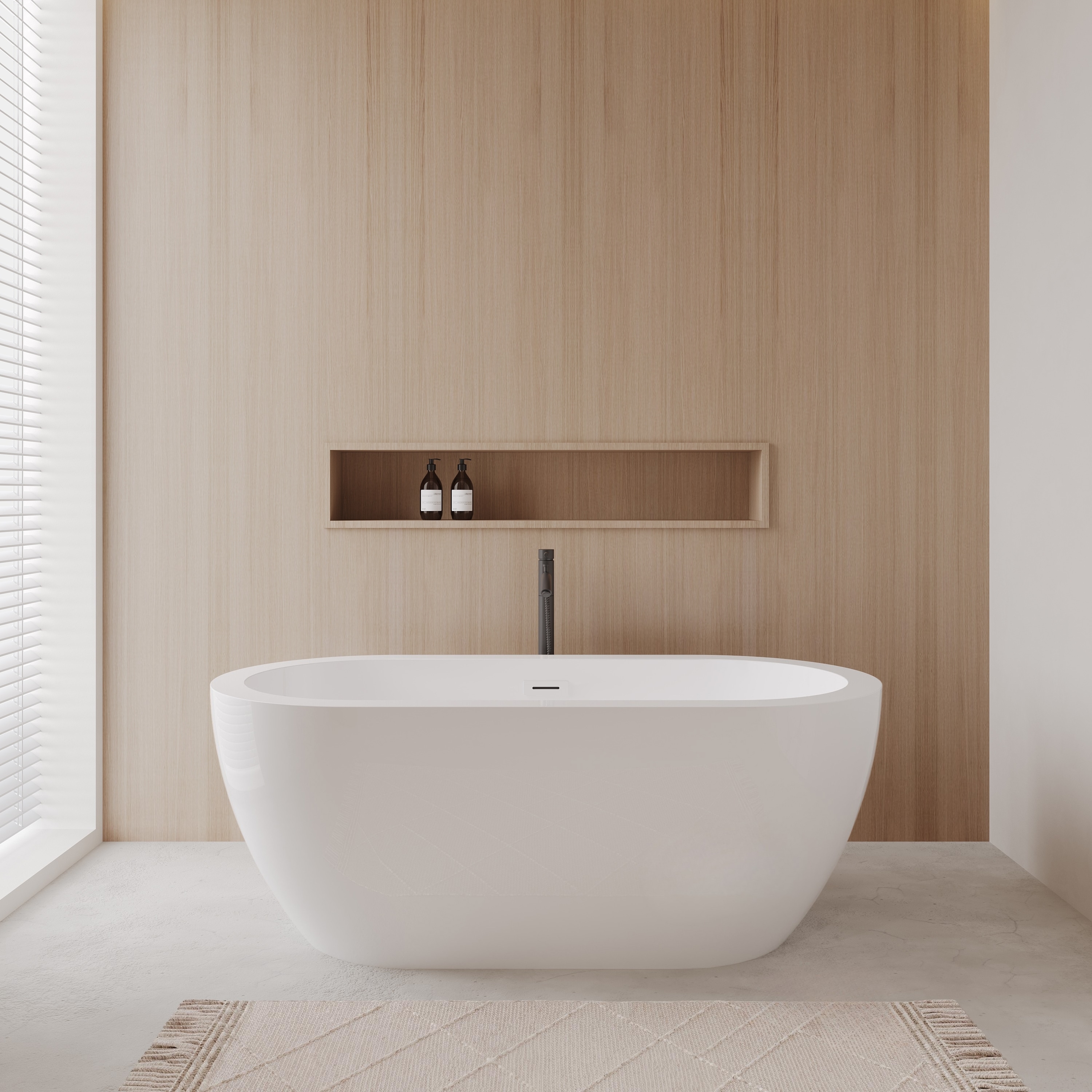 Wyndham Collection Soho 29.25-in x 59.75-in White with Shiny White Trim and Matte Black Faucet Acrylic Oval Freestanding Soaking Bathtub with Faucet Hand Shower with Drain ( Center Drain )