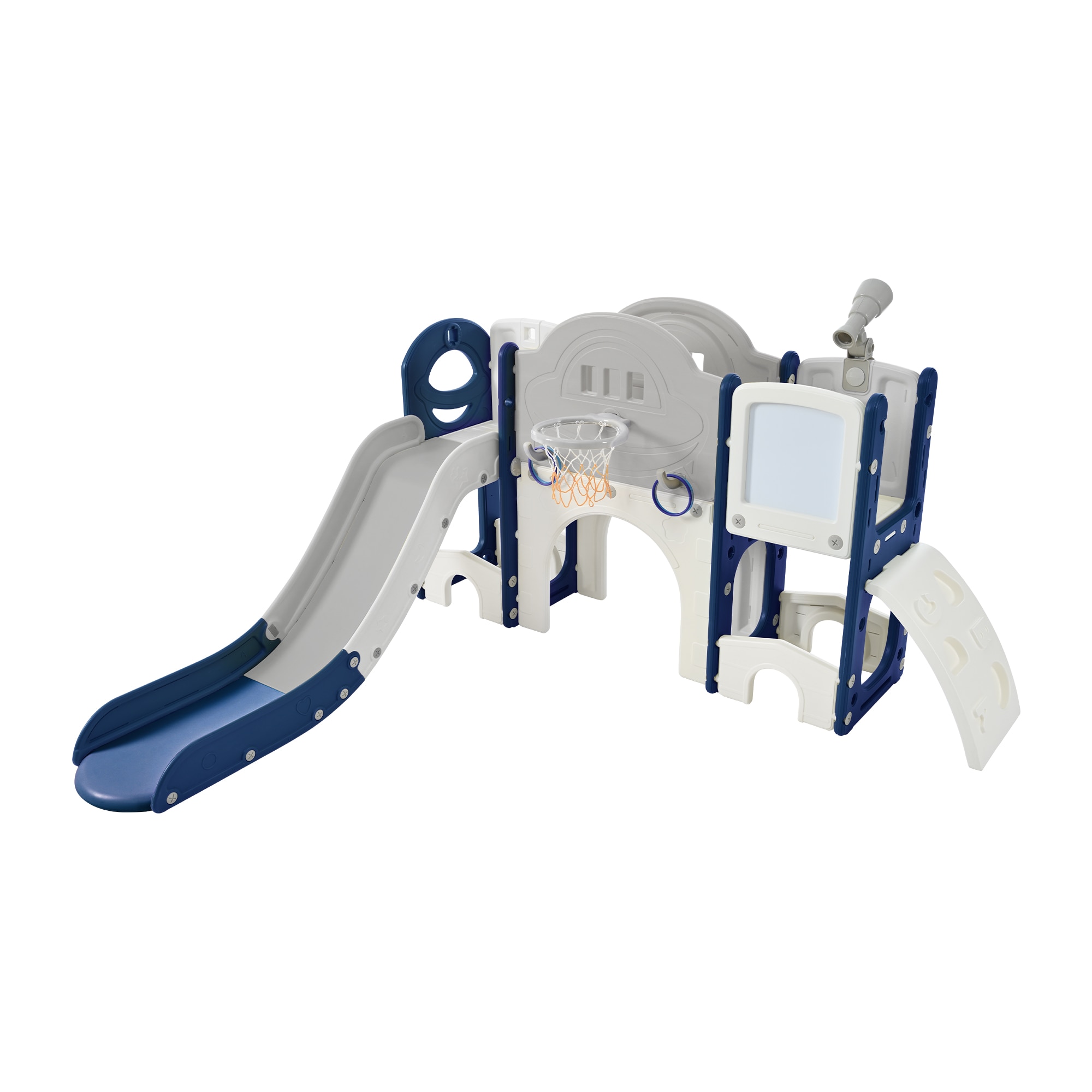 Siavonce Kids Slide Playset Structure 9 in 1, Freestanding Spaceship Set with Slide, Arch Tunnel, Ring Toss, Drawing Whiteboardl and Basketball Hoop for Toddlers, Kids Climbers Playground #XH55AAC
