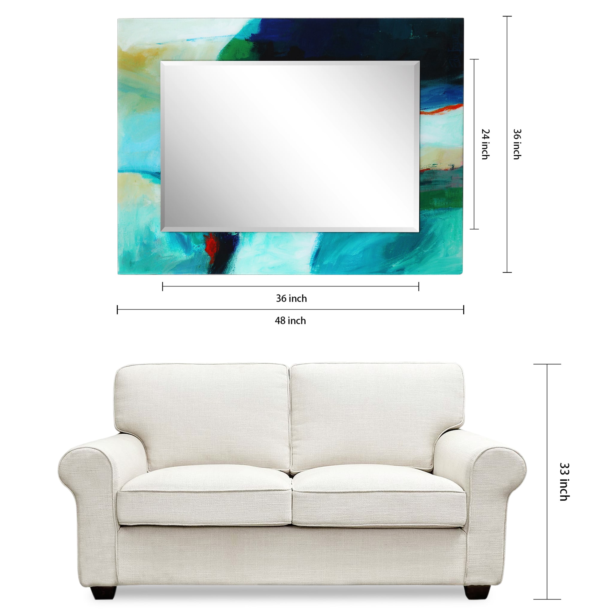 Sky Blue and Green Frameless Rectangular Vanity Mirror