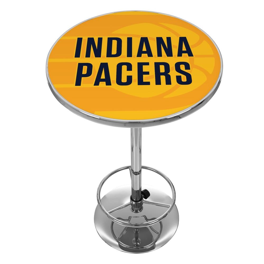 Trademark Gameroom NBA2000-IP2 Indiana Pacers Pub Tables Chrome Round Traditional Bar Table, Composite with Metal Pedestal Base 27.375-in L x 42-in H