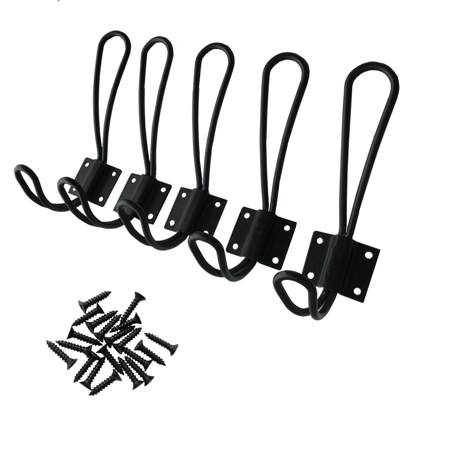 UUDULY  5 Pack Rustic Heavy Duty Double Coat Hooks Vintage Wall Mounted Metal Entryway Hat Hooks Black with Screws Included