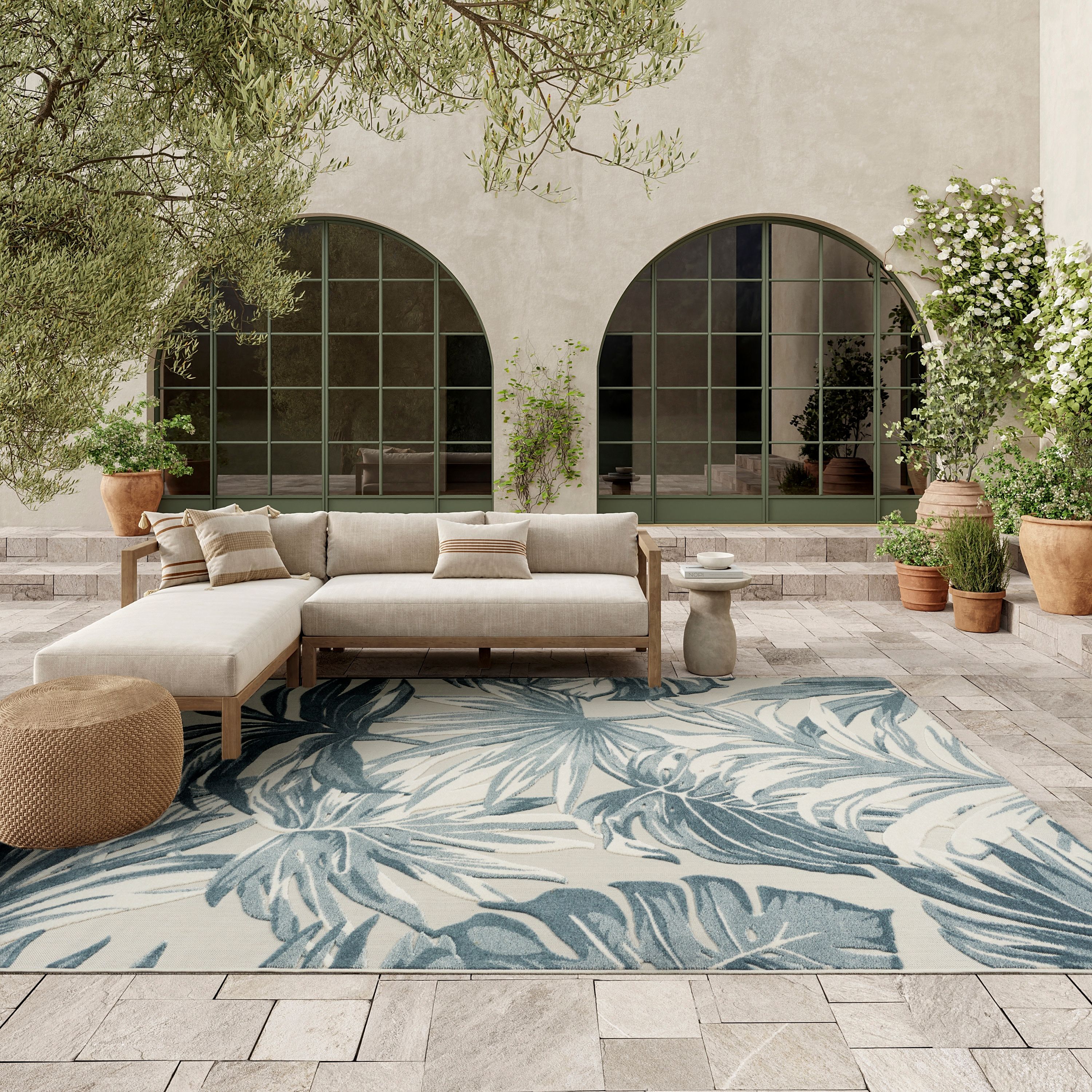  Home Aloha 9 x 12 ft Ivory Blue Indoor or outdoor Area Rug