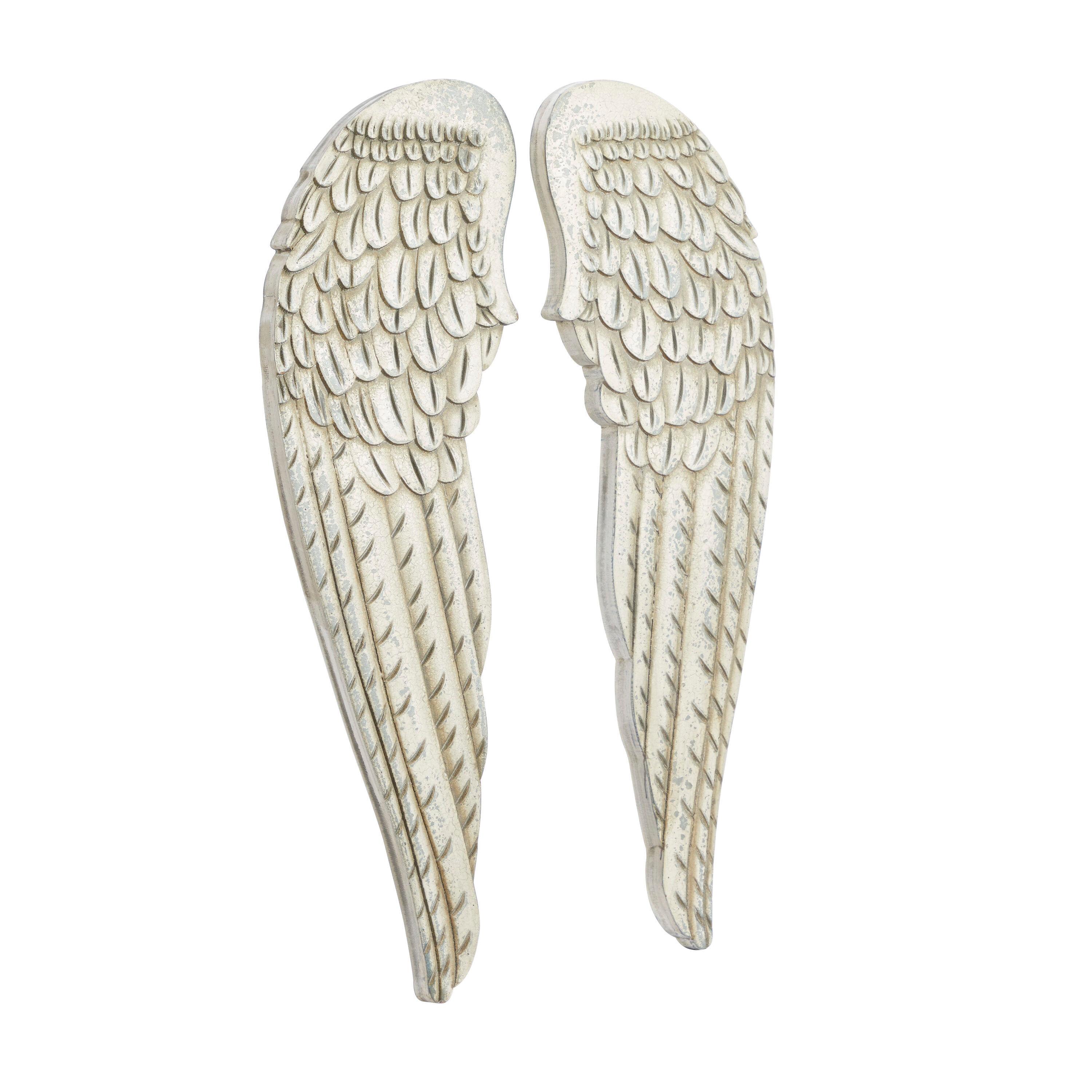 Distressed White Carved Wood Angel Wings Wall Decor Set