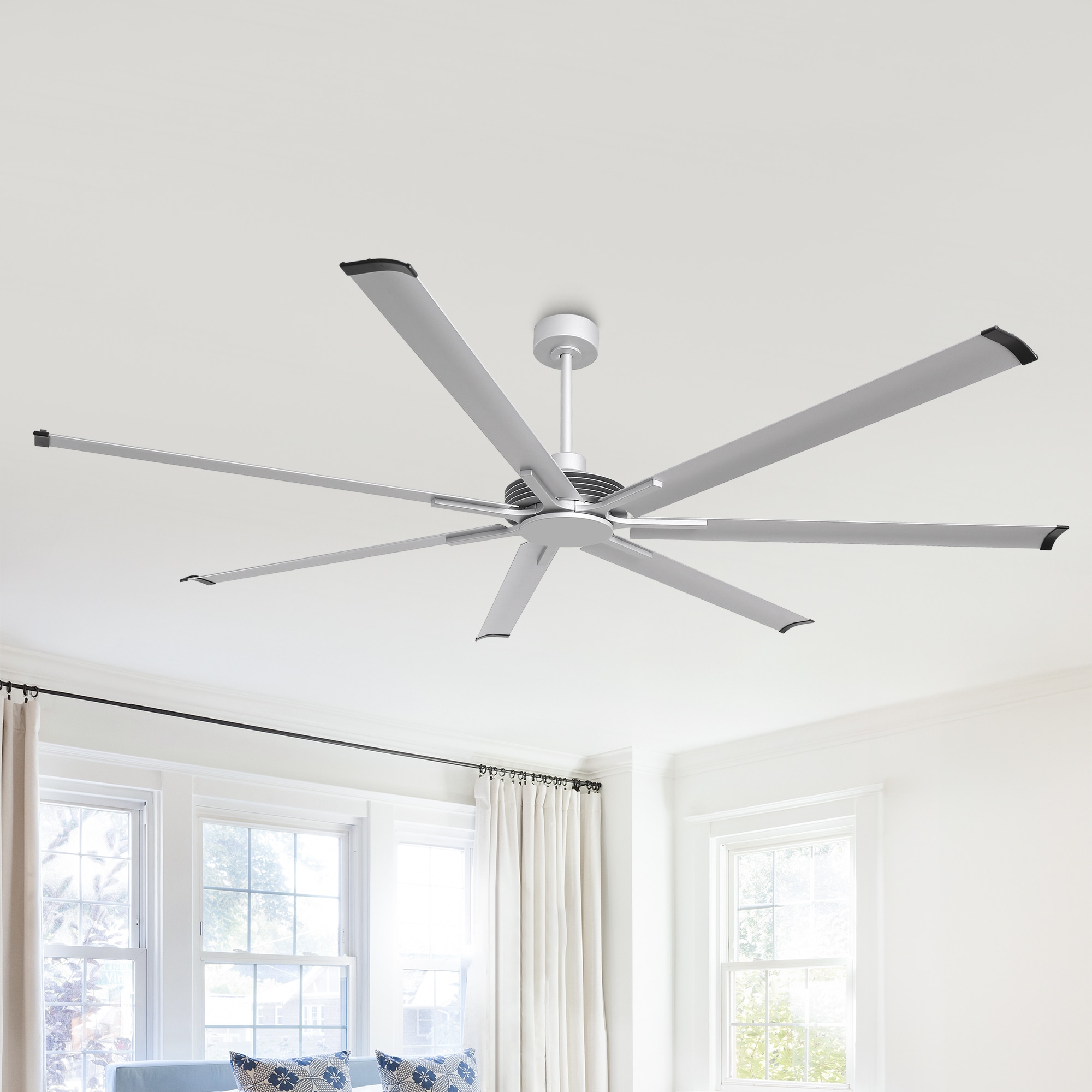 Parrot Uncle F8311S110V 100-in Integrated LED Silver with Silver Blades Ceiling Fan Without Light - Remote Included ( 7 -Blade )