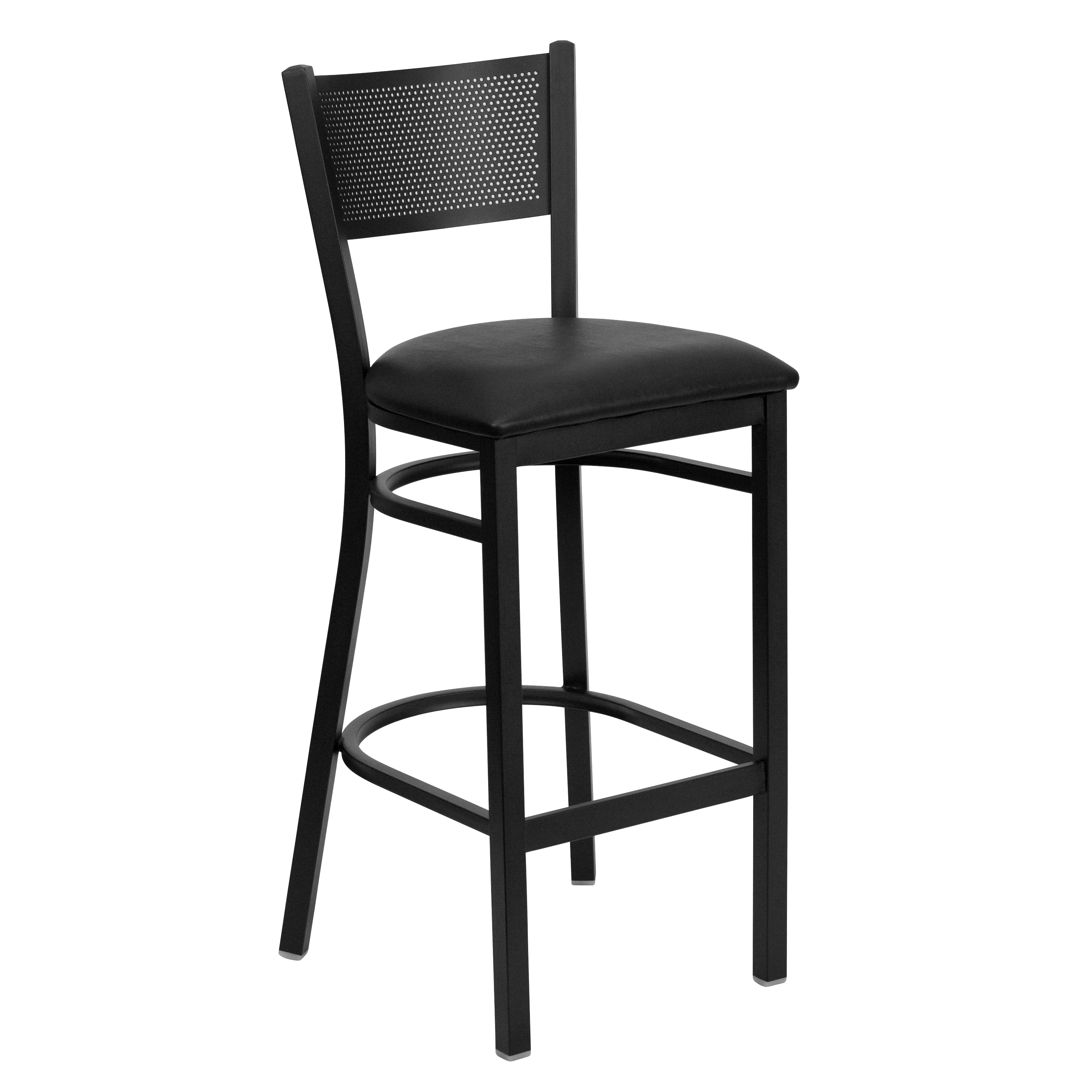 Flash Furniture 847254016018 Black Vinyl Seat/Black Metal Frame 30.25-Inches H Bar height Square seat Upholstered Metal Bar Stool and Back