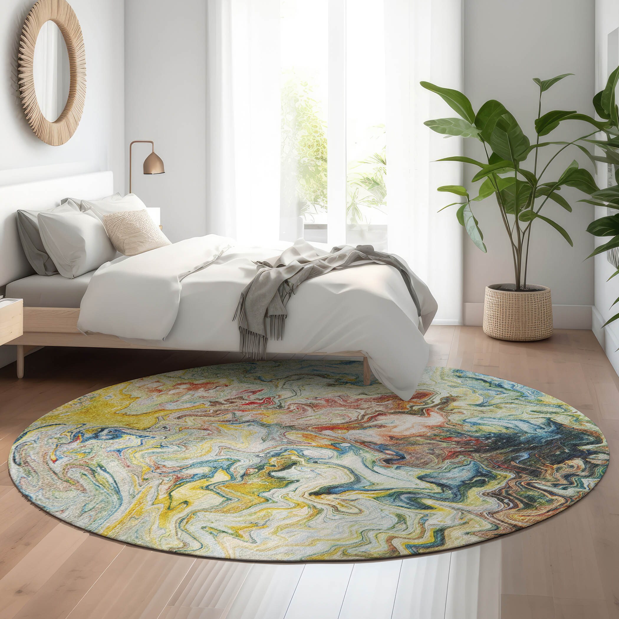 Addison Rugs AMF603IV8RO Mayfield AMF603IV 8 x 8 (ft) Loomed Polyester Ivory Round Indoor Geometric Machine washable Area rug