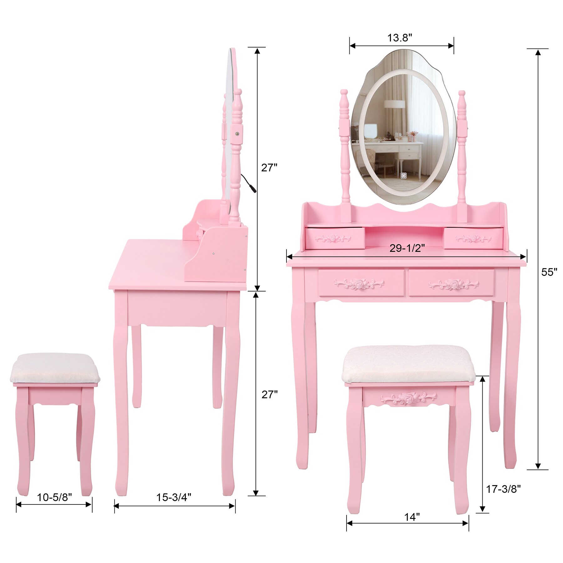 SINOFURN SYD250001WT Bedroom-Vanities - View #3