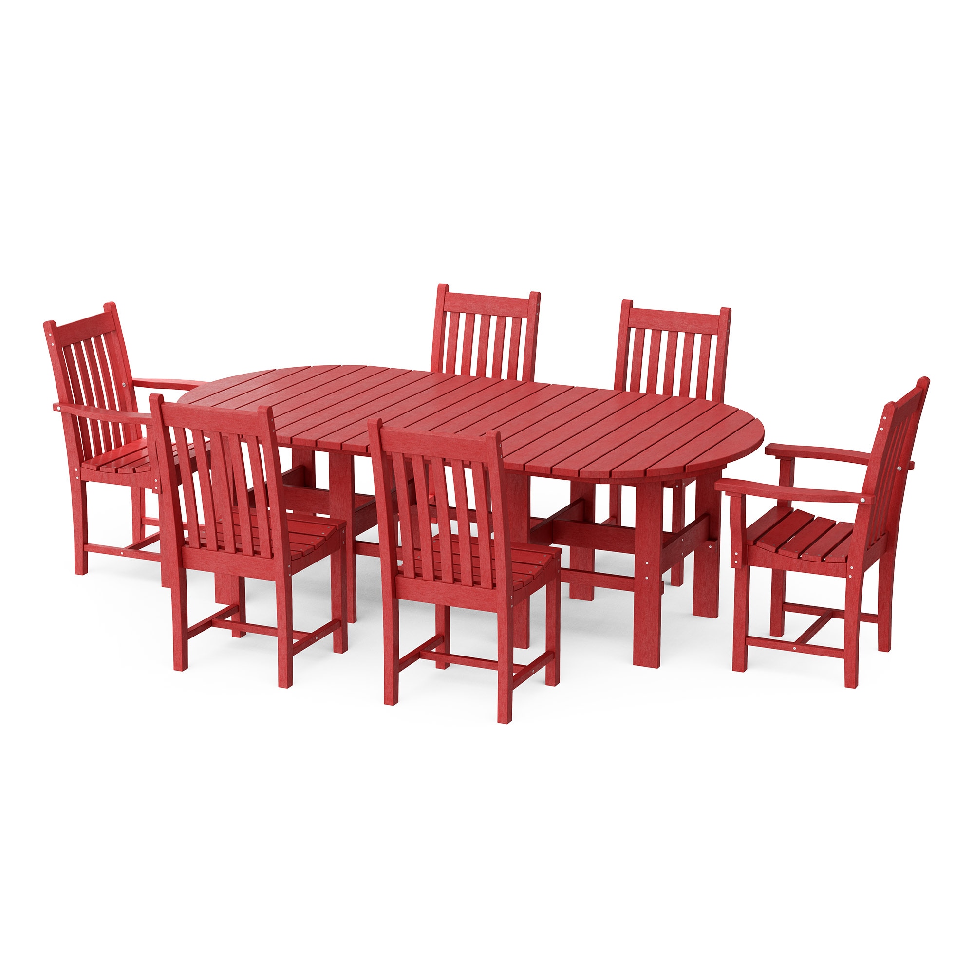 Wildridge LCC-292-CR Classic 44" x 84" 7 -Piece Cardinal Red Patio Dining Set Plastic Oval Table with 6 Stationary Chairs