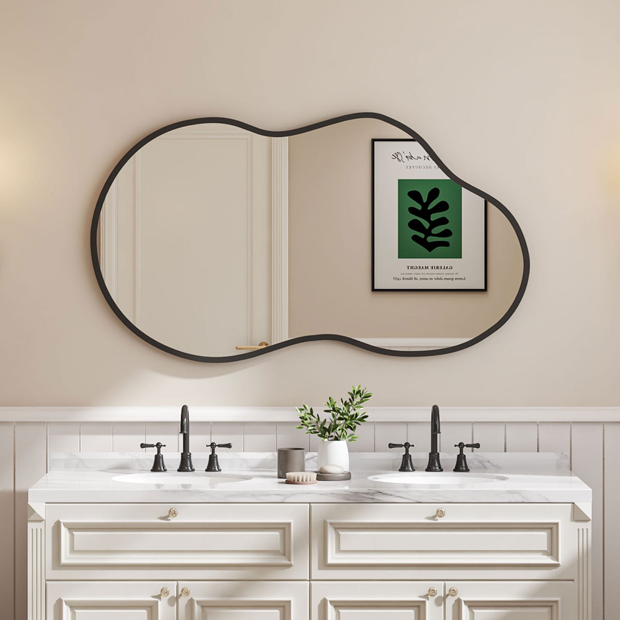 Dimelax 40-in x 24-in Irregular Black Framed Wall Mirror