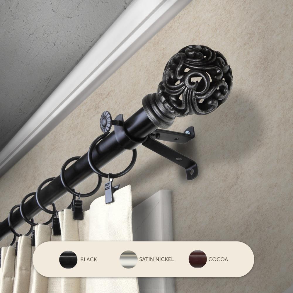 Hart & Harlow L4816-992 13/16-in Bisset 120-in to 170-in Black Steel Single curtain rod with Finials