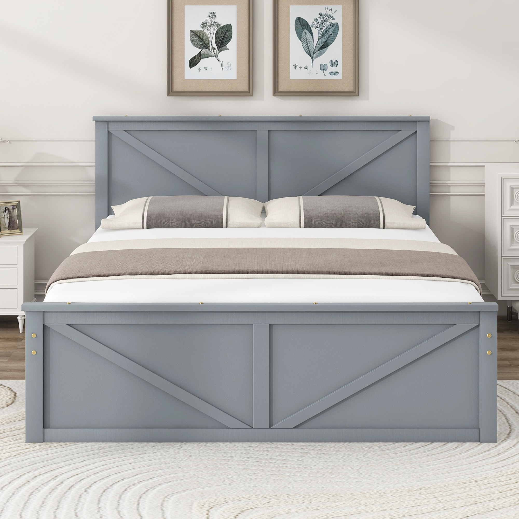 JIMSMAISON JMWMFB16GR Gray Queen Wood Platform Bed with Storage
