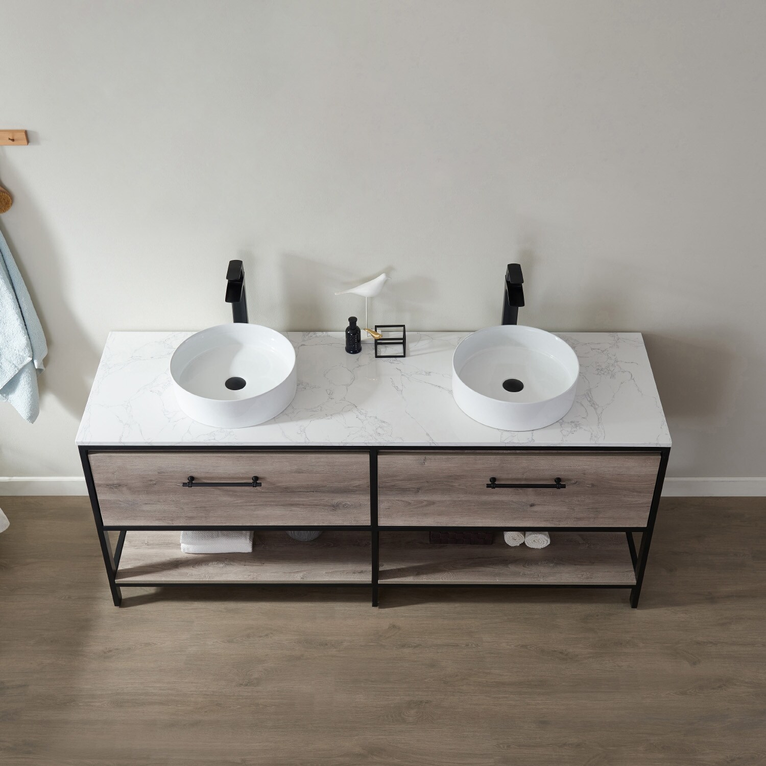 Vinnova Murcia 72-in Mexican Oak Double Sink Bathroom Vanity with White ...