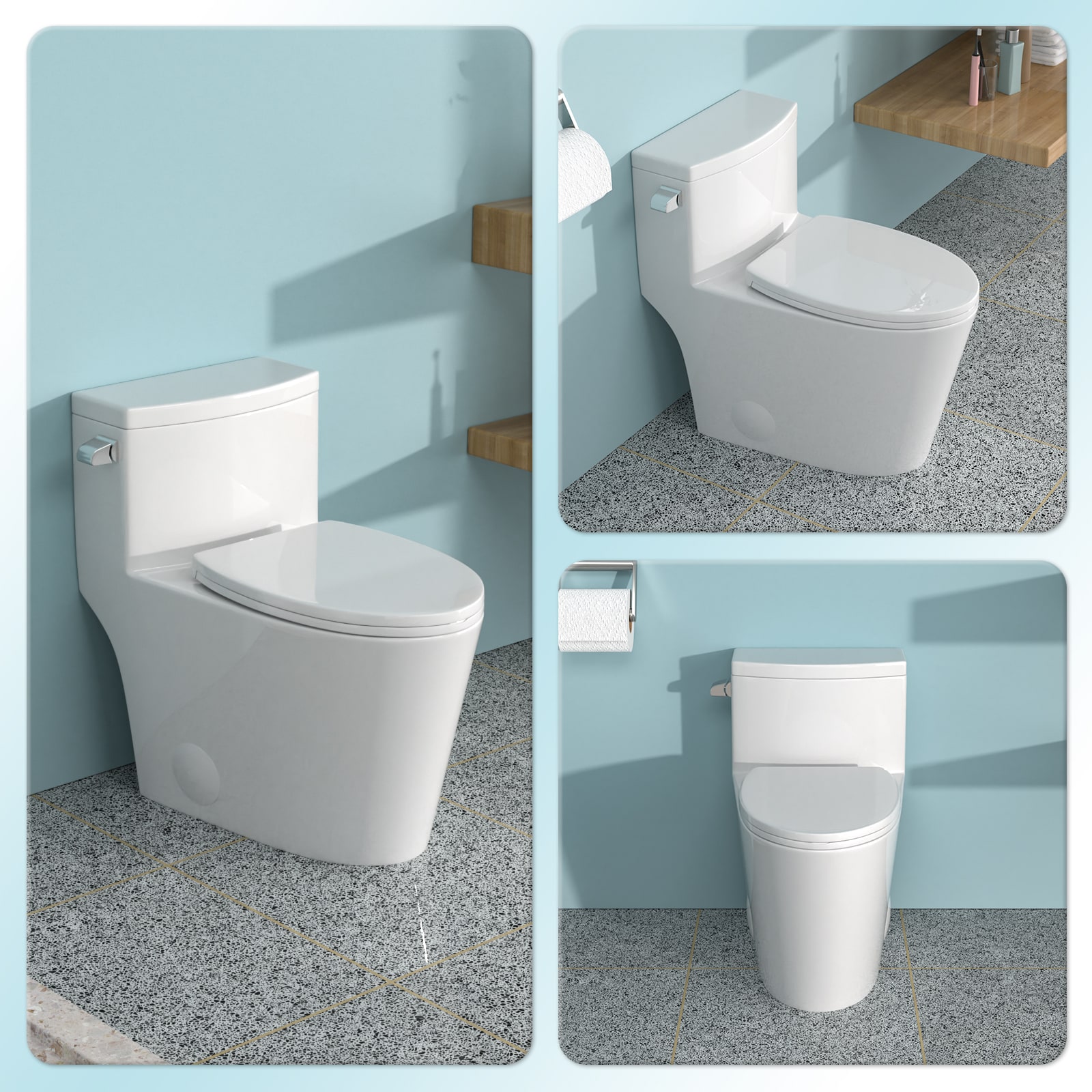Vynxaria White Elongated 12-in Rough-In 1.28 GPF Soft Close Skirted Siphonic Flush 1-piece Toilet