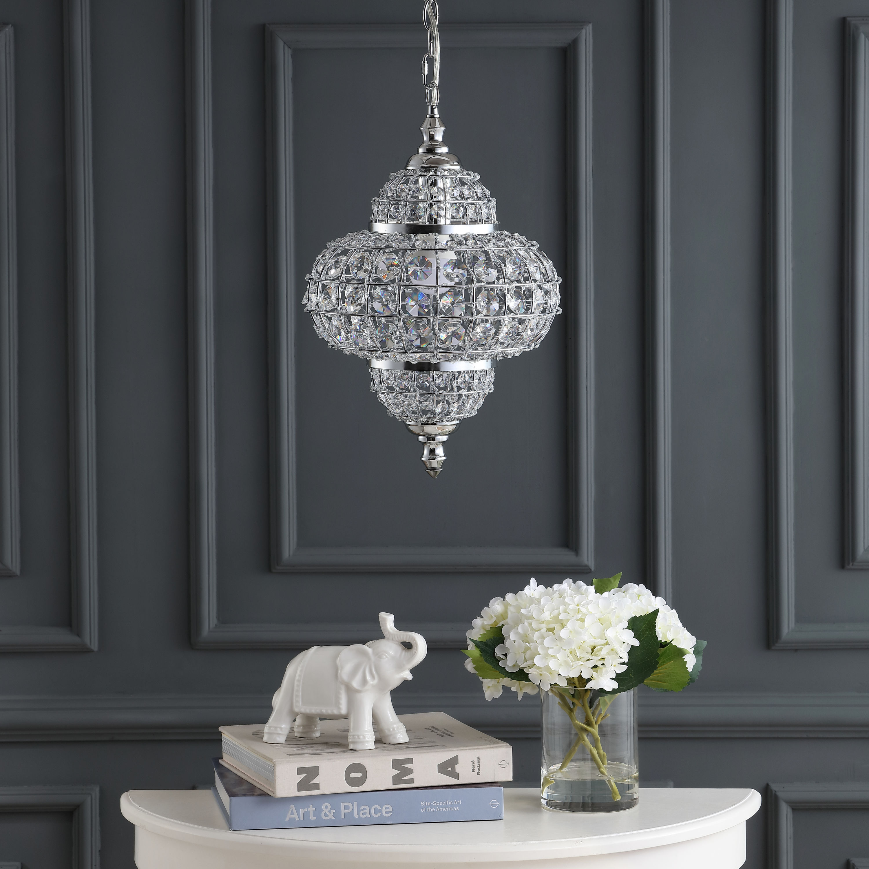 Juliette 19.5" Chrome and Crystal Modern LED Pendant Light