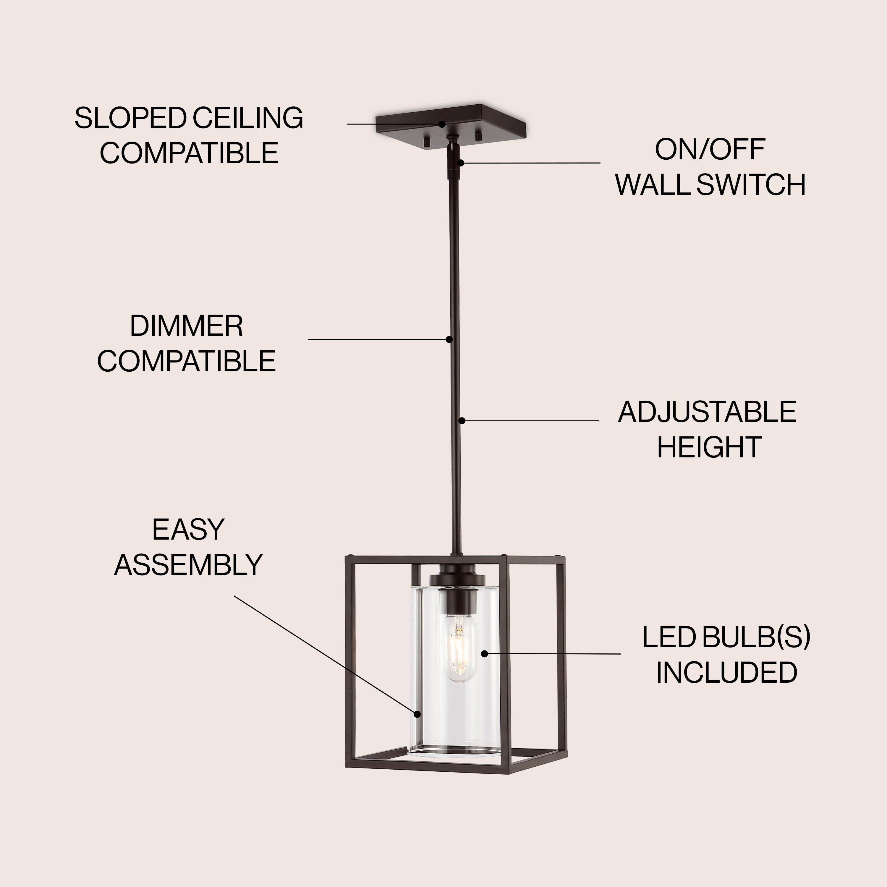 Quinn Industrial Rustic 8.13" Mini LED Pendant in Oil-Rubbed Bronze with Clear Glass