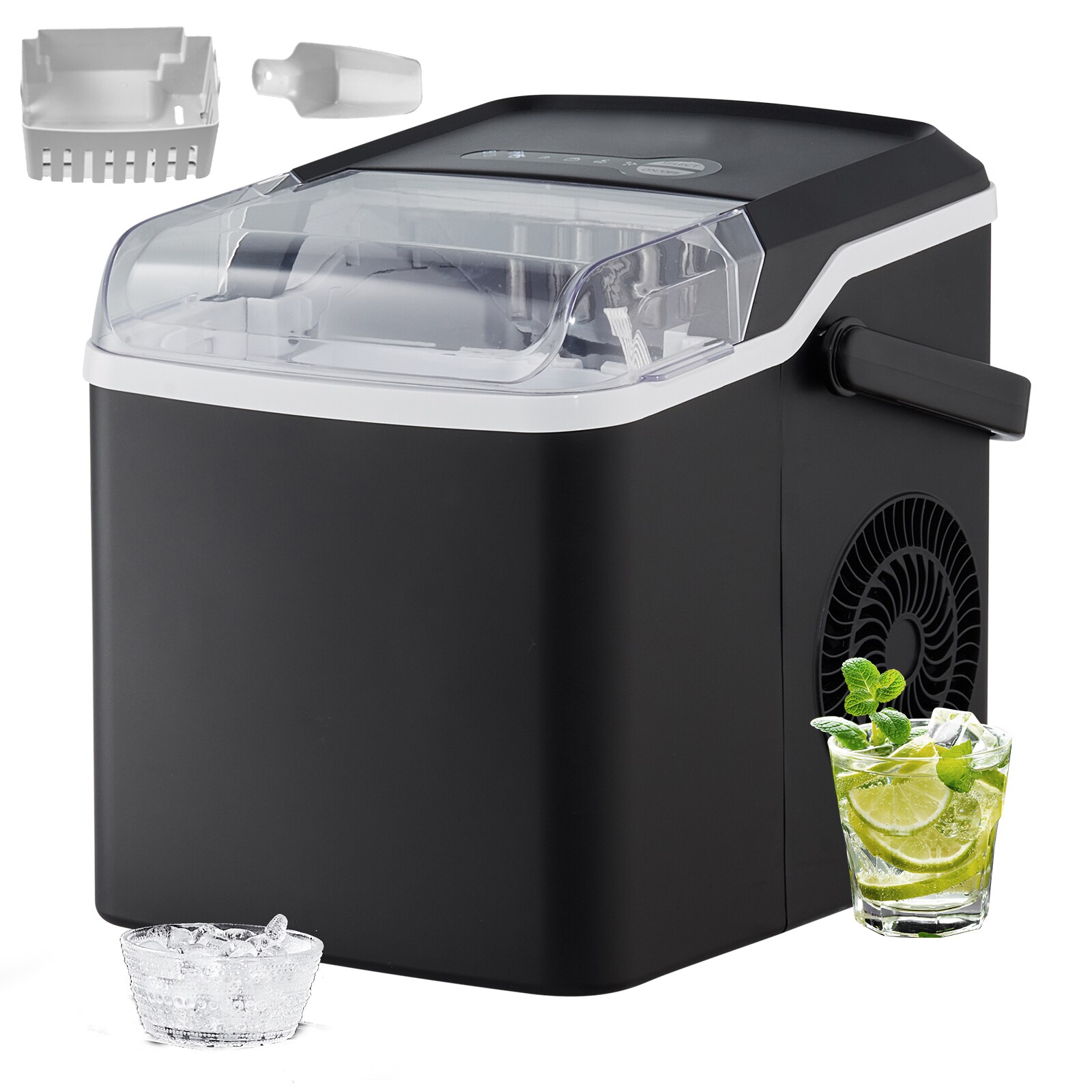 VEVOR SCZDBTMSZB2607915V1 Countertop Ice Maker  9 Cubes Ready in 7 Mins  26lbs in 24Hrs  Self-Cleaning Portable Ice Maker with Ice Scoop and Basket  Ice Machine with 2 Sizes Bullet Ice for Home Kitchen Office Bar Party