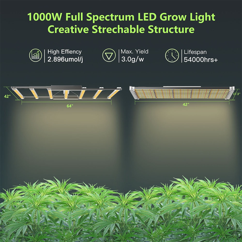 LUYIMIN 1000W LED Grow Light, 261PCS LEDs Dual Switch Full Spectrum Plant  Light, Grow Lights for Indoor Hydroponic Plants Veg Flower Greenhouse