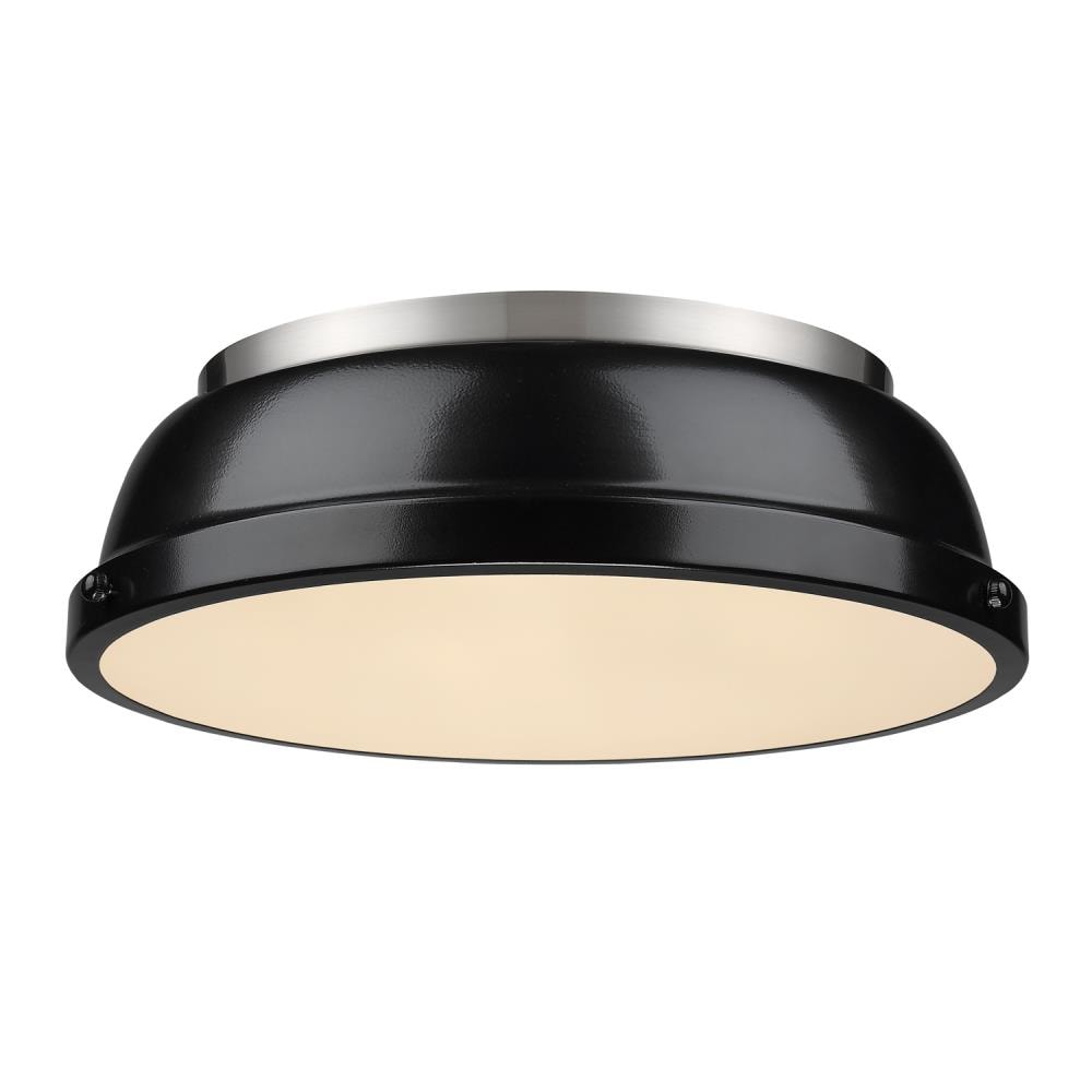 Golden Lighting 3602-14 PW-BK Duncan 2 -Light 14-in Satin Pewter Flush Mount Light
