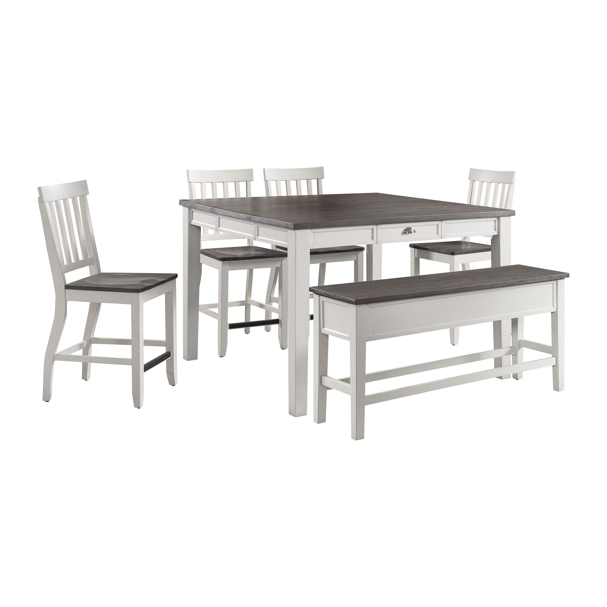 Picket House Furnishings DKY300C6PC Jamison Gray/White Country Dining Room Set with Rectangular Table ( Seats 6 )