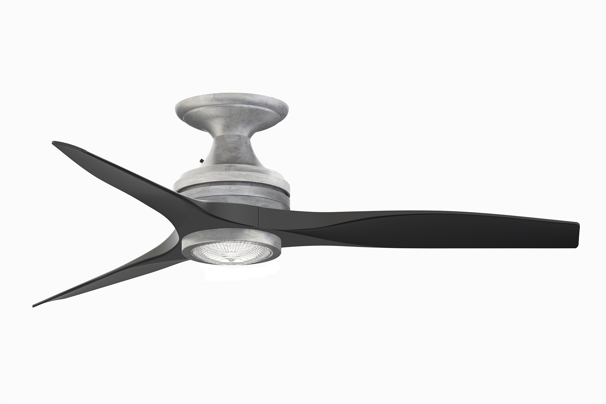 Fanimation Spitfire 48-in Galvanized with Black Blades Integrated LED Indoor/Outdoor Flush Mount Propeller Ceiling Fan with Light and Remote (3-Blade) -  FP6721BGZ-48BL-LK-F