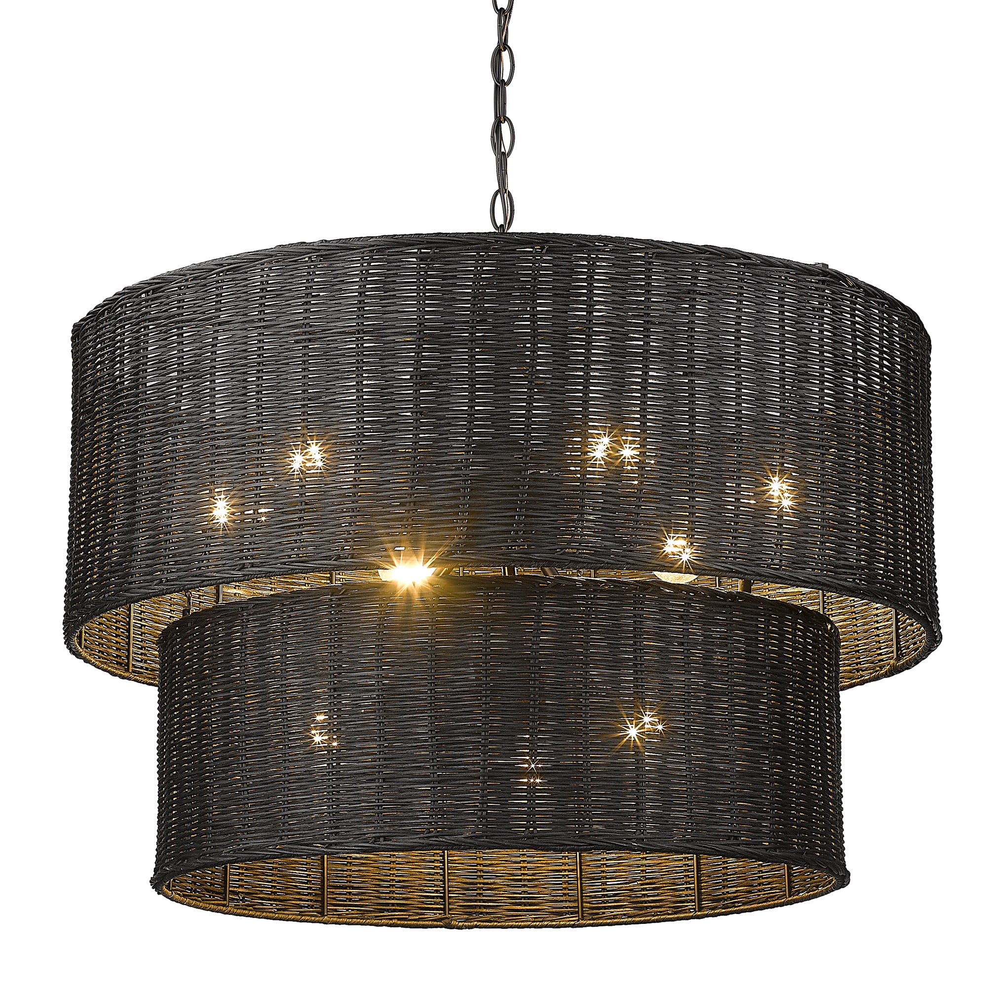 Erma Bohemian-Chic Black Wicker and Steel 9-Light Chandelier
