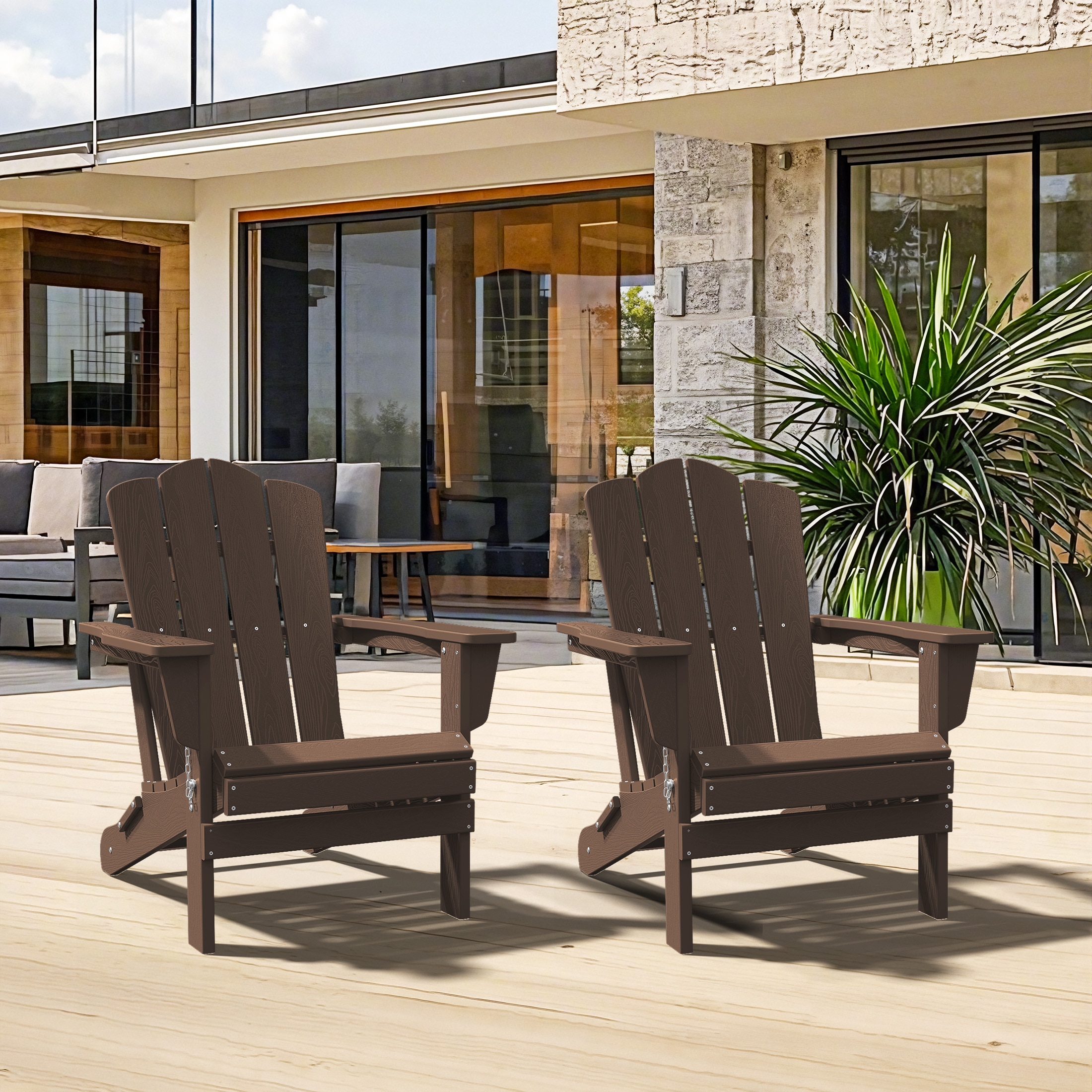 JEAREY PEYDQWY2JT-CO Folding Plastic Adirondack Chair Set Set of 2 Stackable Coffee HDPE Frame Stationary Adirondack Chair with Copper Slat Seat
