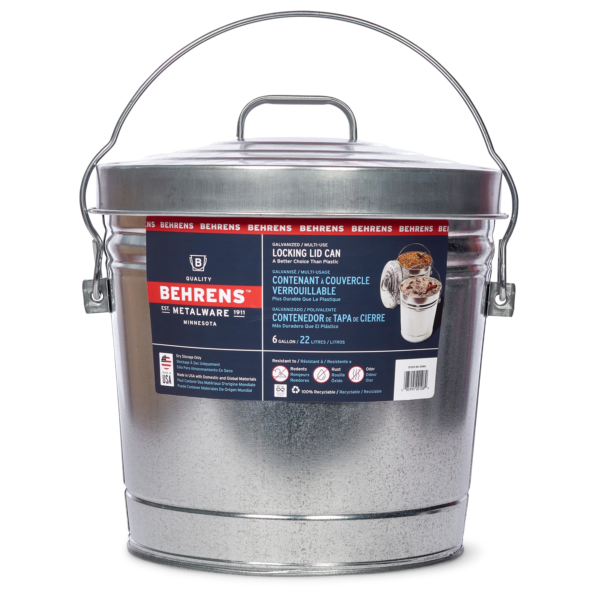 Behrens 6-Gallons Galvanized Steel Trash Can with Lid Outdoor in the Trash  Cans department at