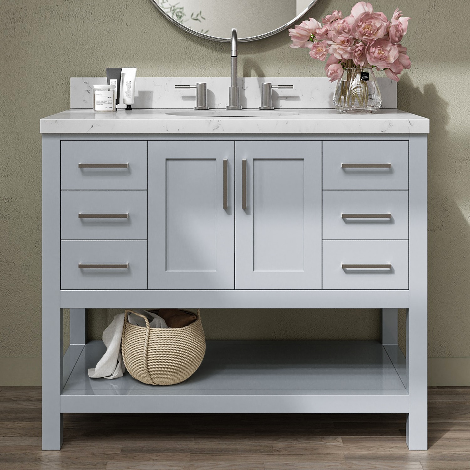ARIEL Magnolia Undermount Single Sink Bathroom Vanity with Marble or Quartz Top