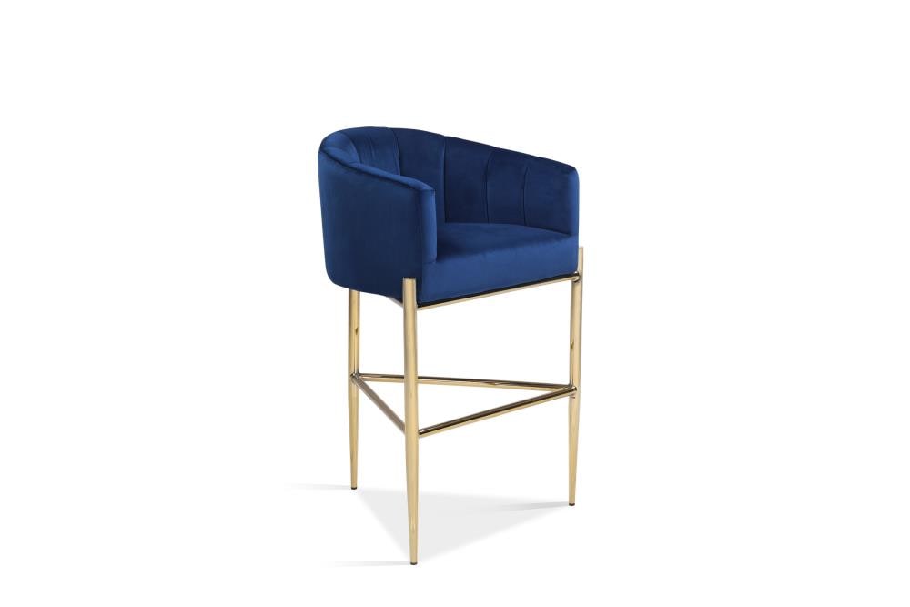 Chic Home Design FBS9483-LW Cyrene Navy Bar height Upholstered Wood Bar Stool with Arms & Back