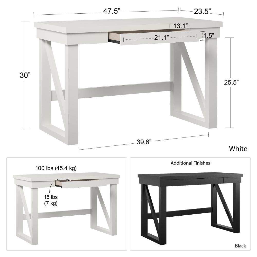 Crestwood Transitional White Painted Wood Computer Desk with Drawer