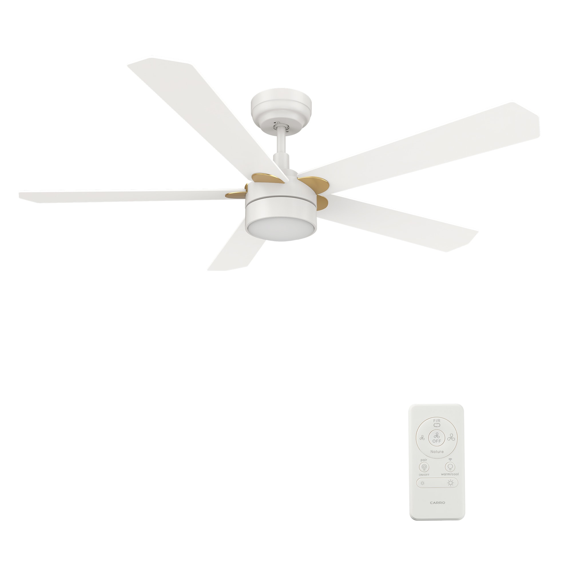 CARRO USA LS525E2-L11-W1-1G Granby 52-in Integrated LED Outdoor Smart White with White Blades Ceiling Fan With Light - Remote Included ( 5 -Blade )