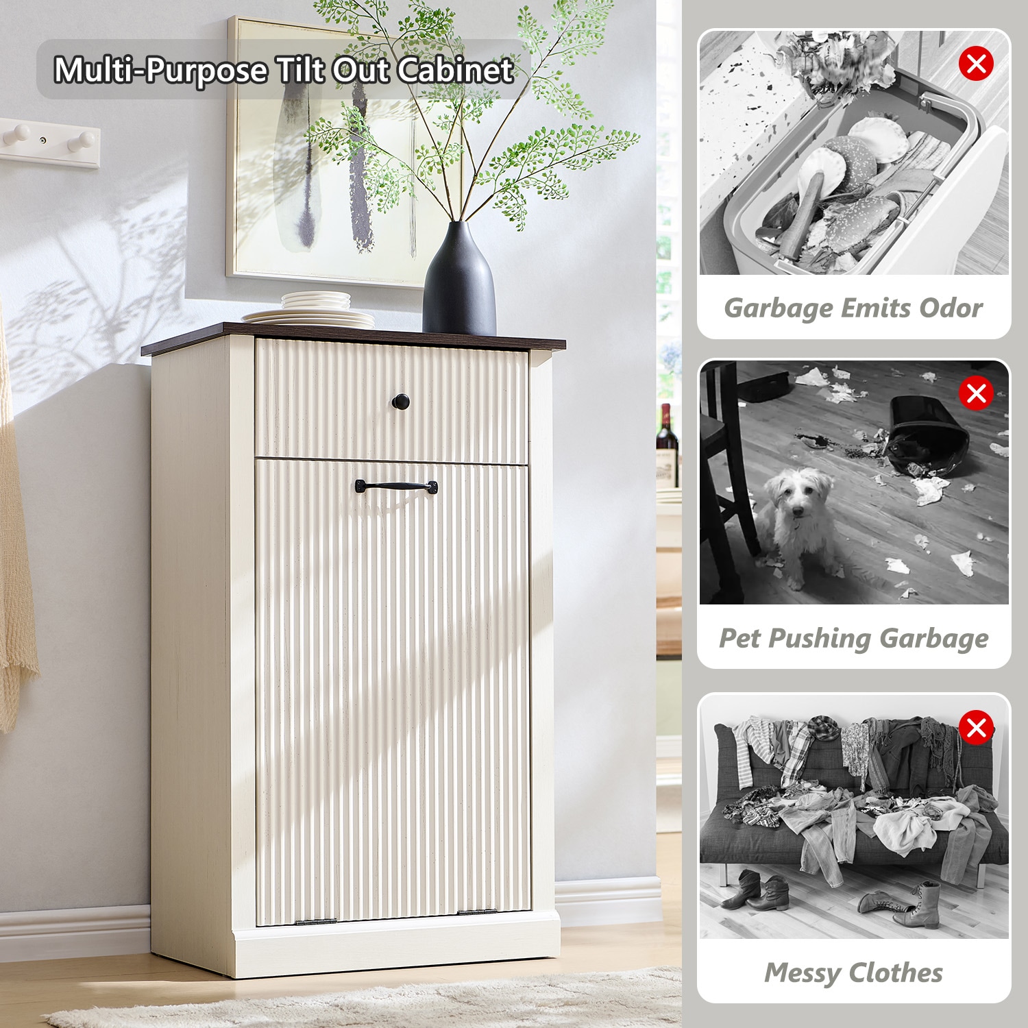 DecorUHome 23.6-in W Tilt-Out Laundry Hamper Cabinet with Drawer