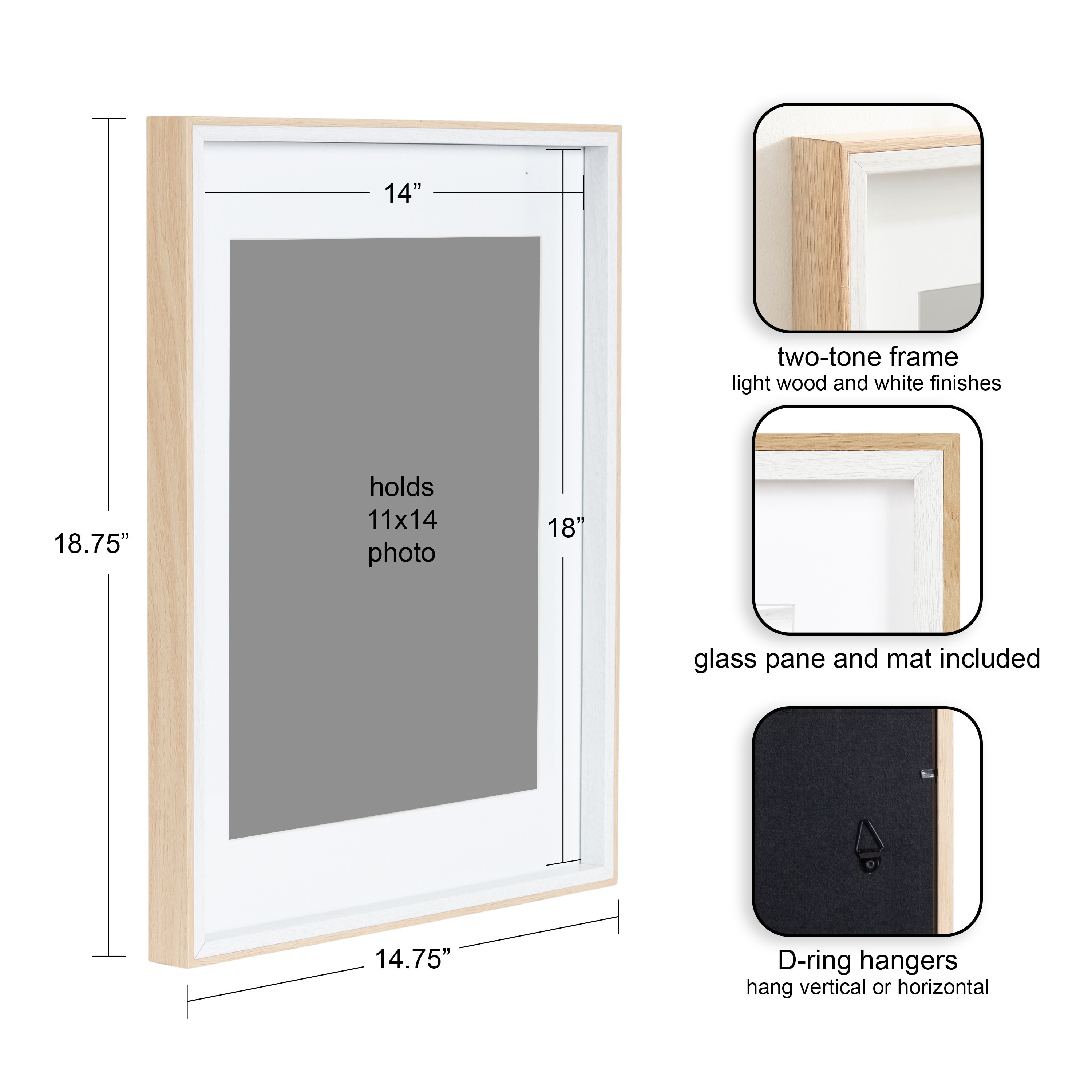 White and Natural Wood 14x18 Picture Frame Set of 3