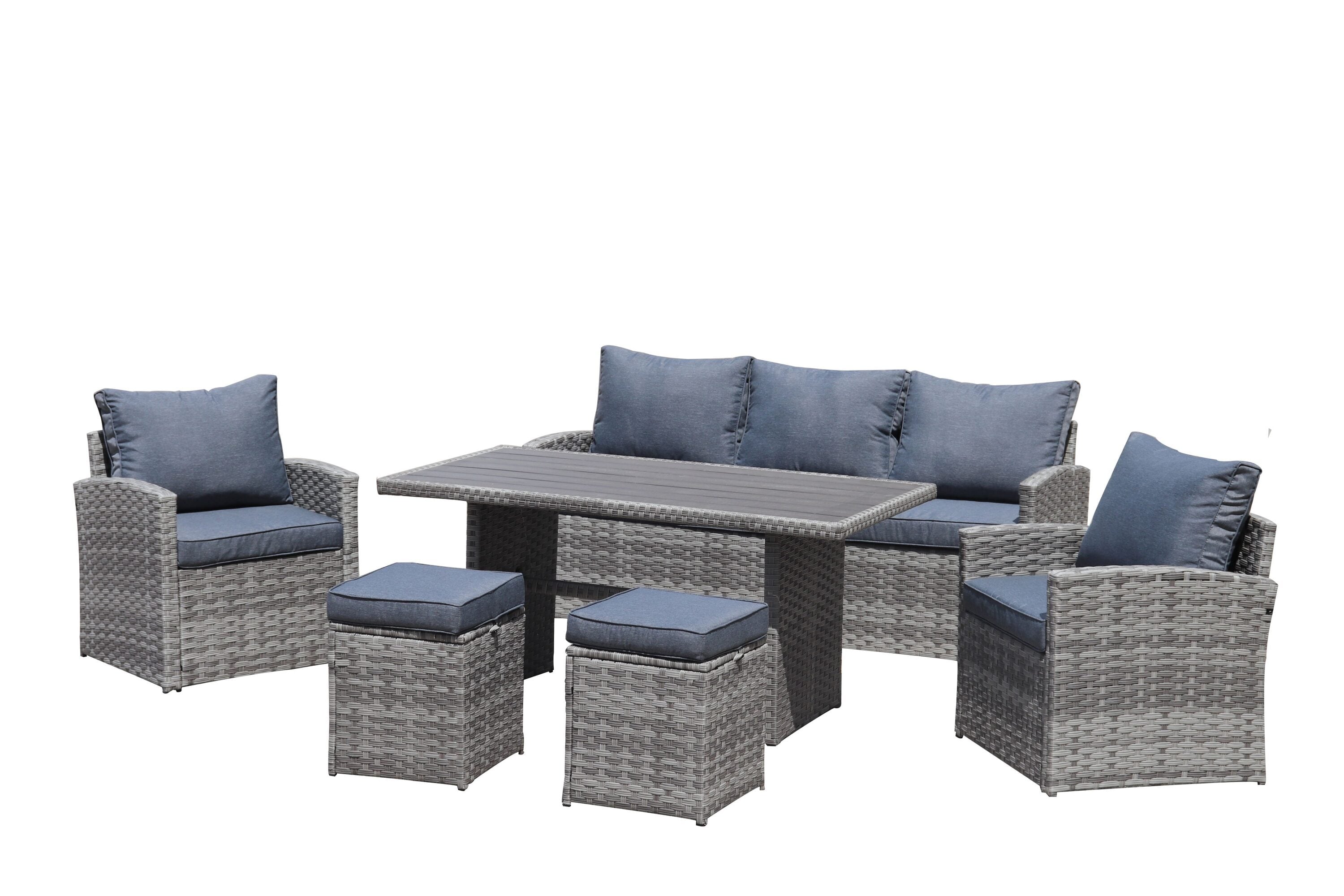 Flynama YC-V-W376-S00005 Outdoor 6-Piece Wicker Outdoor Patio Conversation Seating Set with Grey Cushions