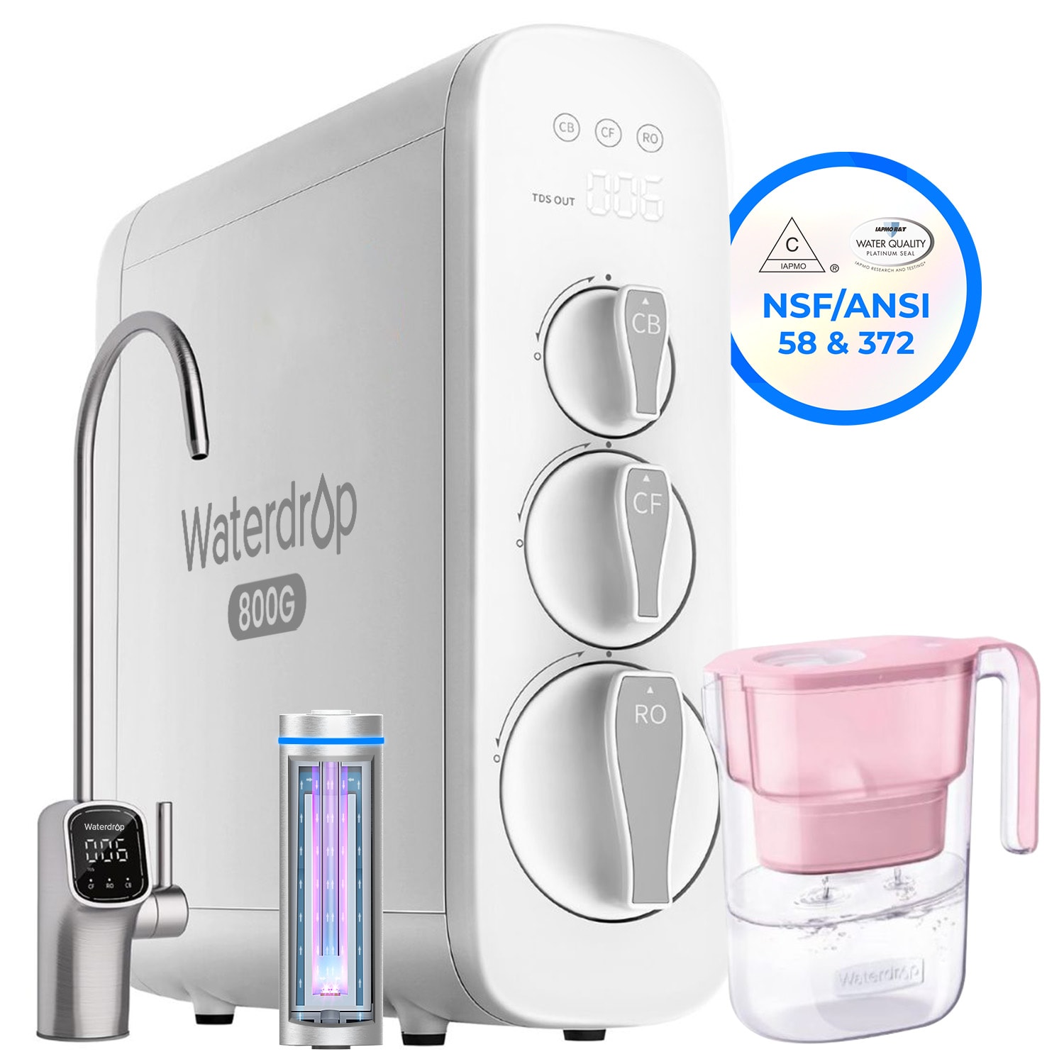 Waterdrop BL-WD-G3P8-05P  G3P800 Reverse Osmosis System Extra WD-PT-05P Water Filter Pitcher