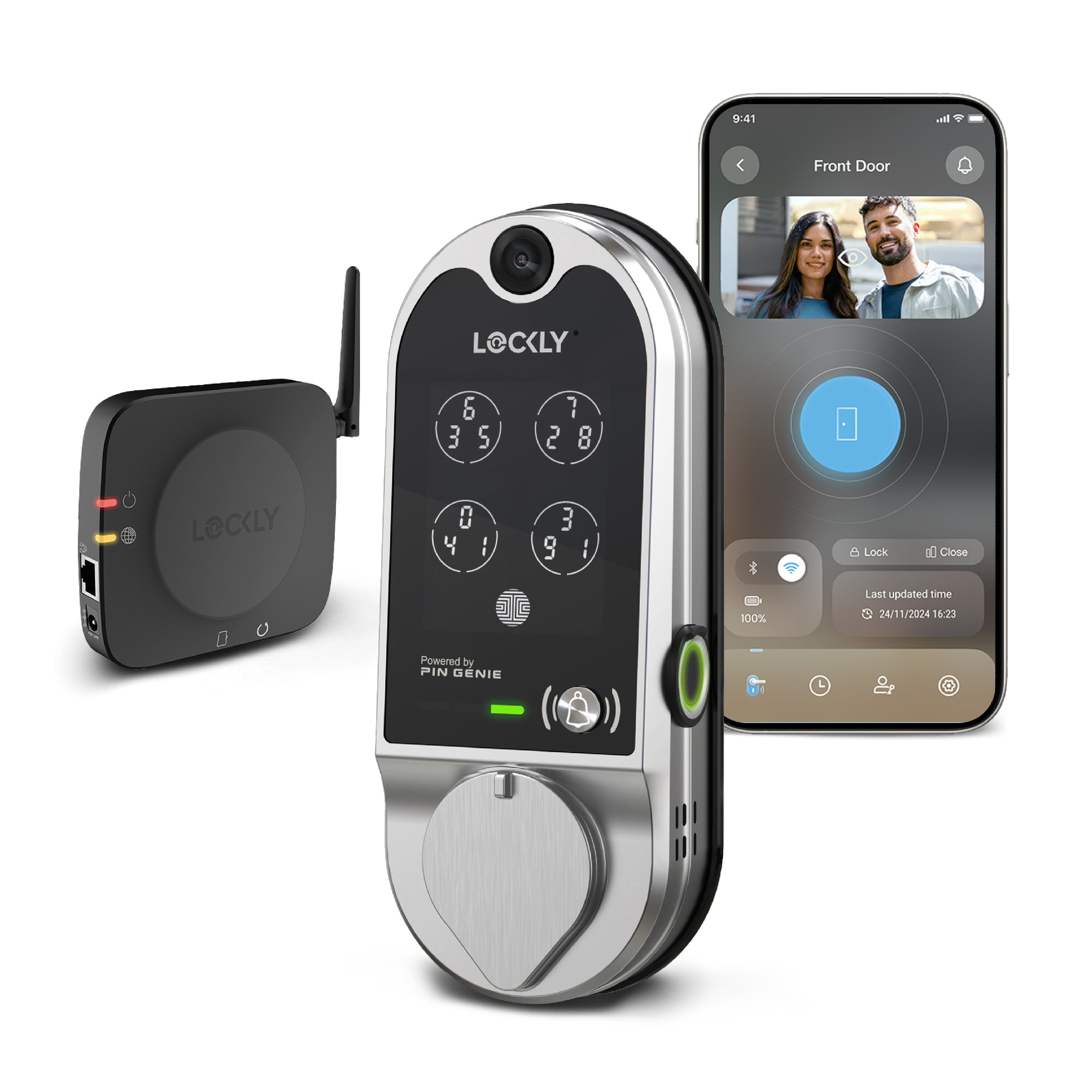 Lockly PGD798 SN Vision Video Doorbell Smart Locks Satin Nickel Smart Lock Electronic Deadbolt with Wifi Bluetooth and Fingerprint Touchscreen Keypad