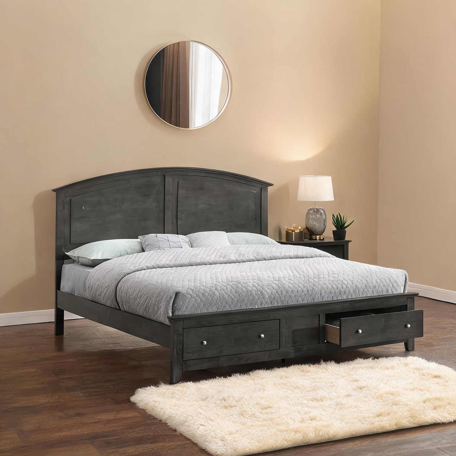 Naturefalls - Full Storage Bed with Drawers Gray-Toned Wood Farmhouse Panel Headboard No Box Spri...