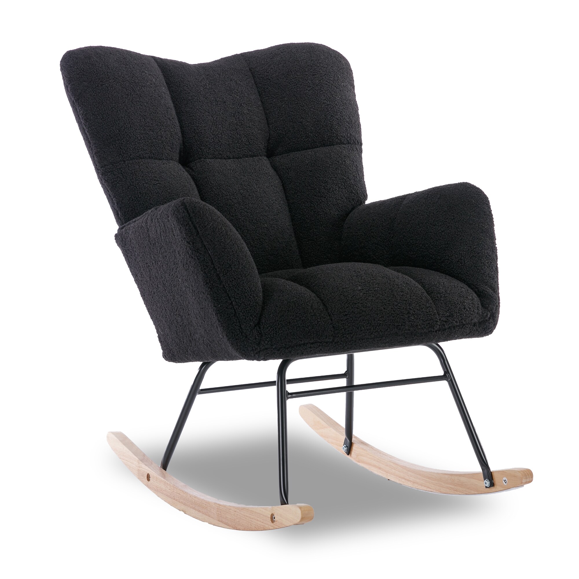 Teddy Fabric Rocking Gilder Nursery Chair For Living Room IndoorBlack