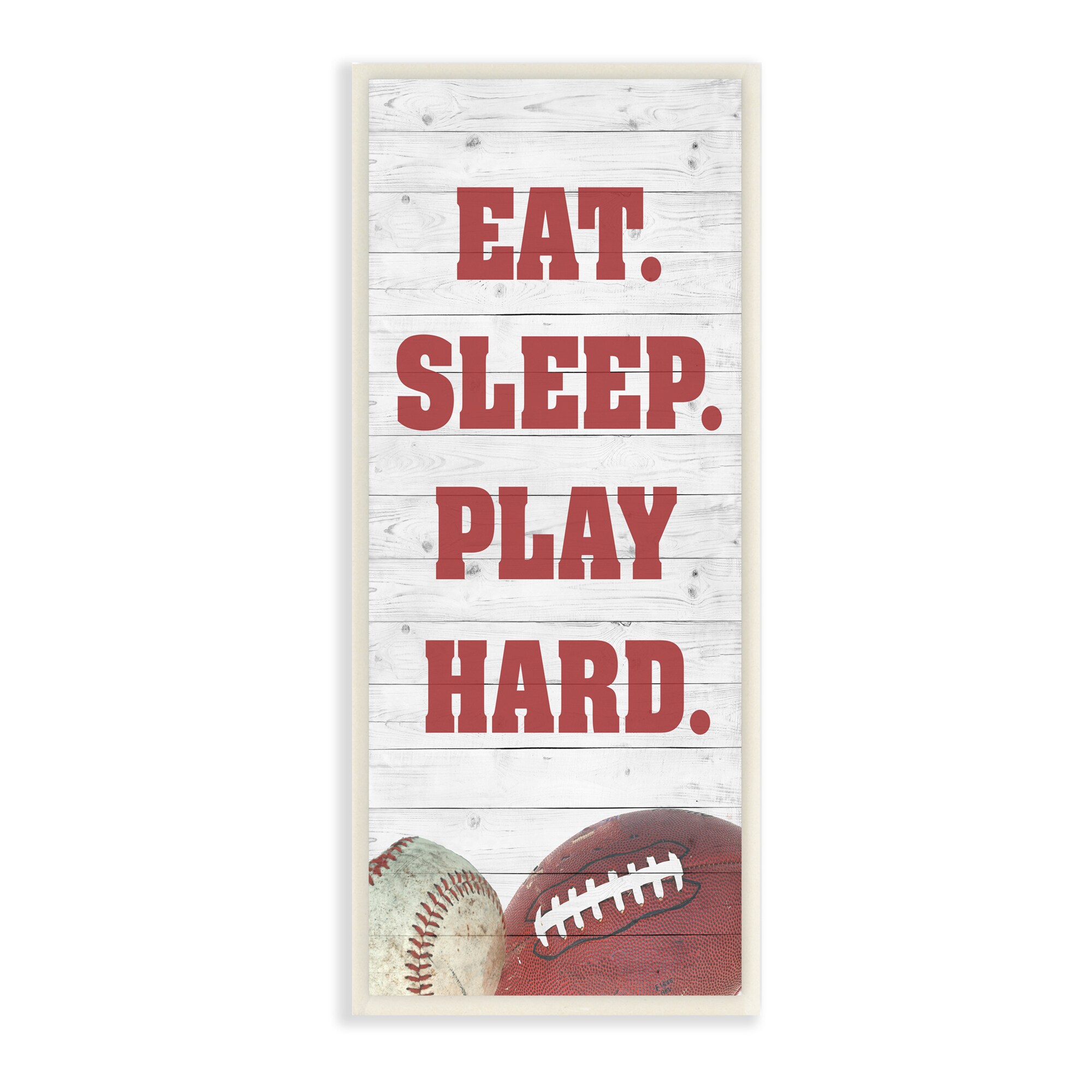 Eat Sleep Play Hard Sports List Baseball Football Andi Metz 17-in H x 7-in W Sports Print on Canvas in Red | - Stupell Industries AI-264-WD-7X17